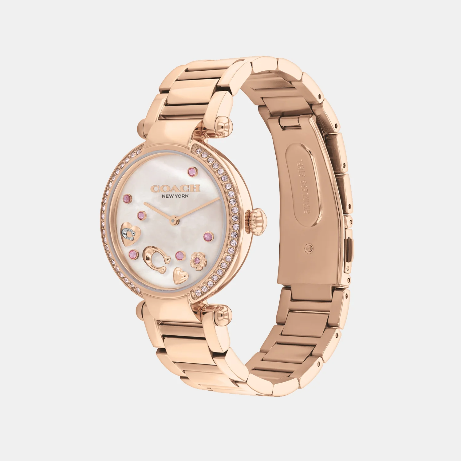 Cary Women Quartz Pink Mother Of Pearl Dial Analog Stainless Steel Watch 14504266 - Image 2