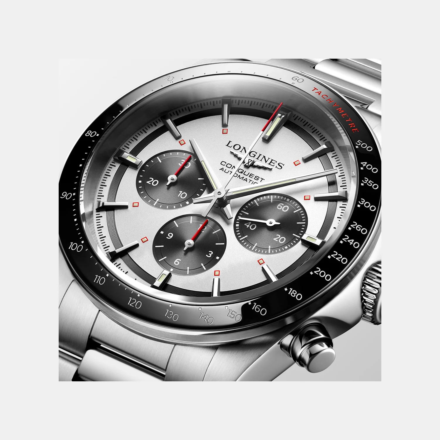Conquest Men Automatic Silver Dial Chronograph Stainless Steel Watch L38354726 - Image 2