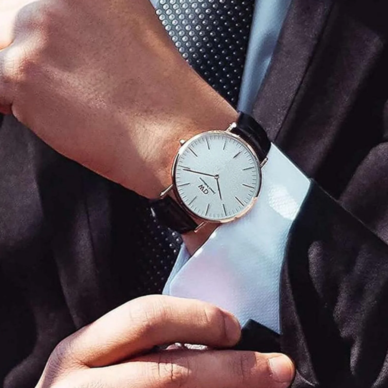 Classic Men Quartz White Dial Analog Leather Watch DW00100007K - Image 4