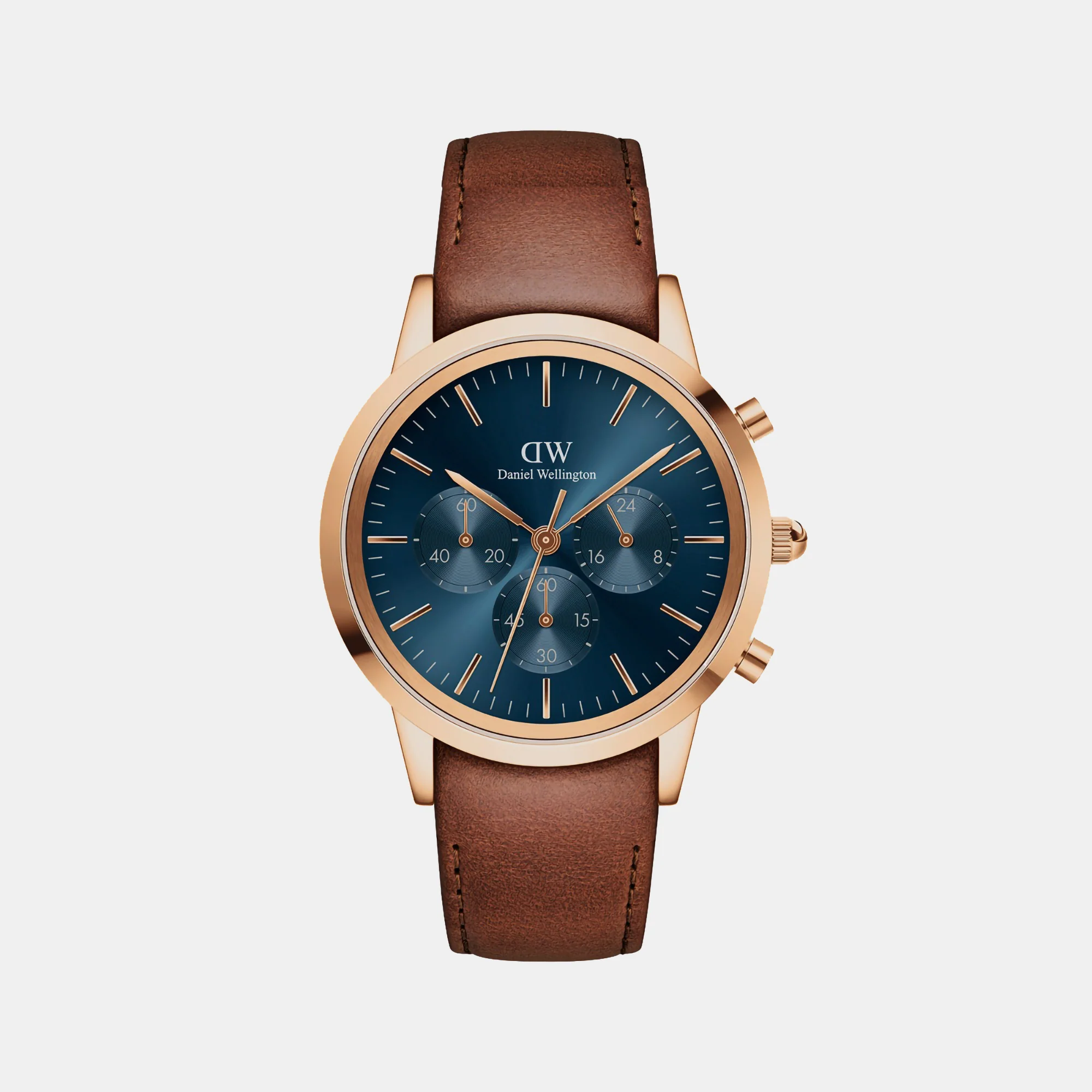 Iconic Men Quartz Blue Dial Chronograph Leather Watch DW00100639K