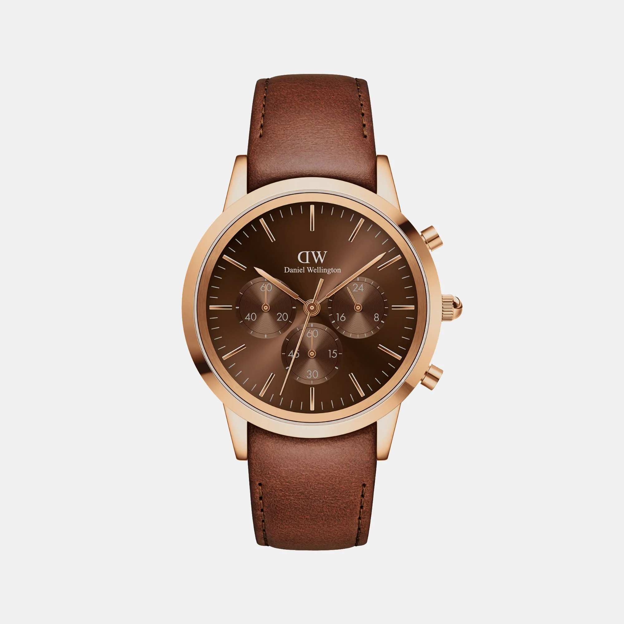Iconic Men Quartz Brown Dial Chronograph Leather Watch DW00100640K