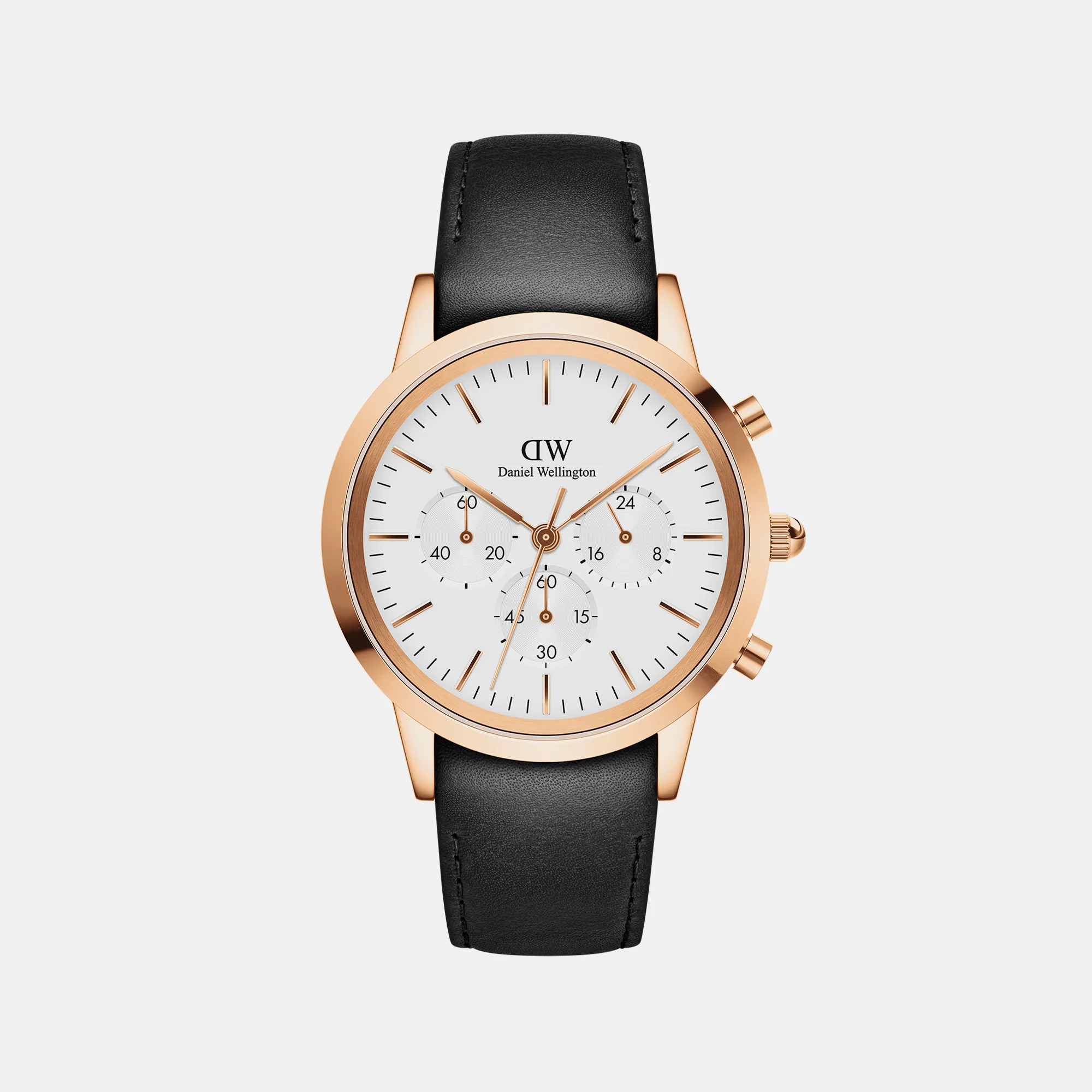 Iconic Men Quartz White Dial Analog Leather Watch DW00100646K