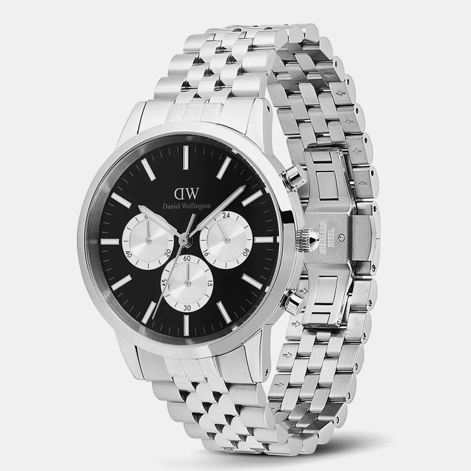 Iconic Onyx Panda Men Quartz Black Dial Chronograph Stainless Steel Watch DW00100873K - Image 4