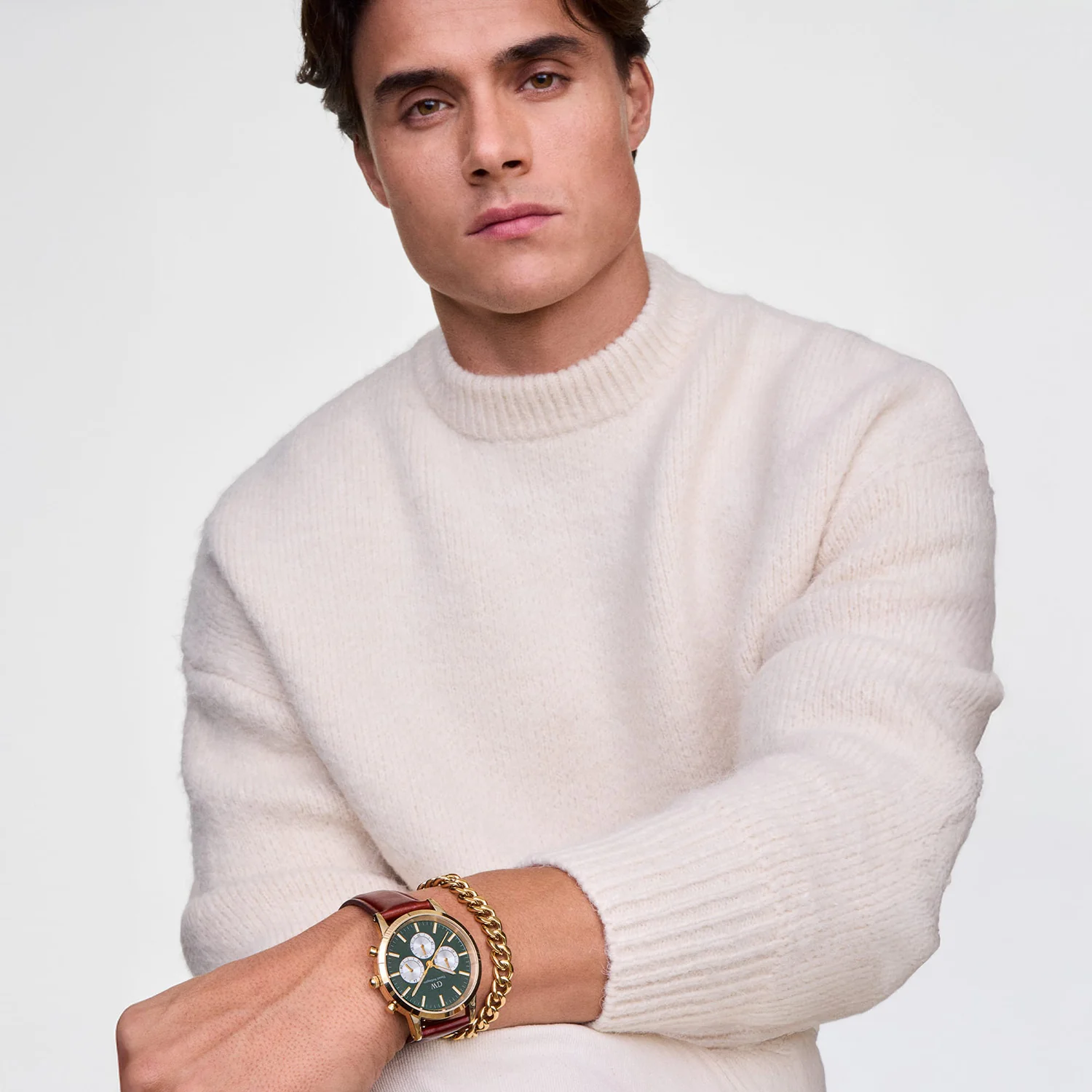 Iconic St Mawes Emerald Panda Men Quartz Green Dial Chronograph Leather Watch DW00100876K - Image 5