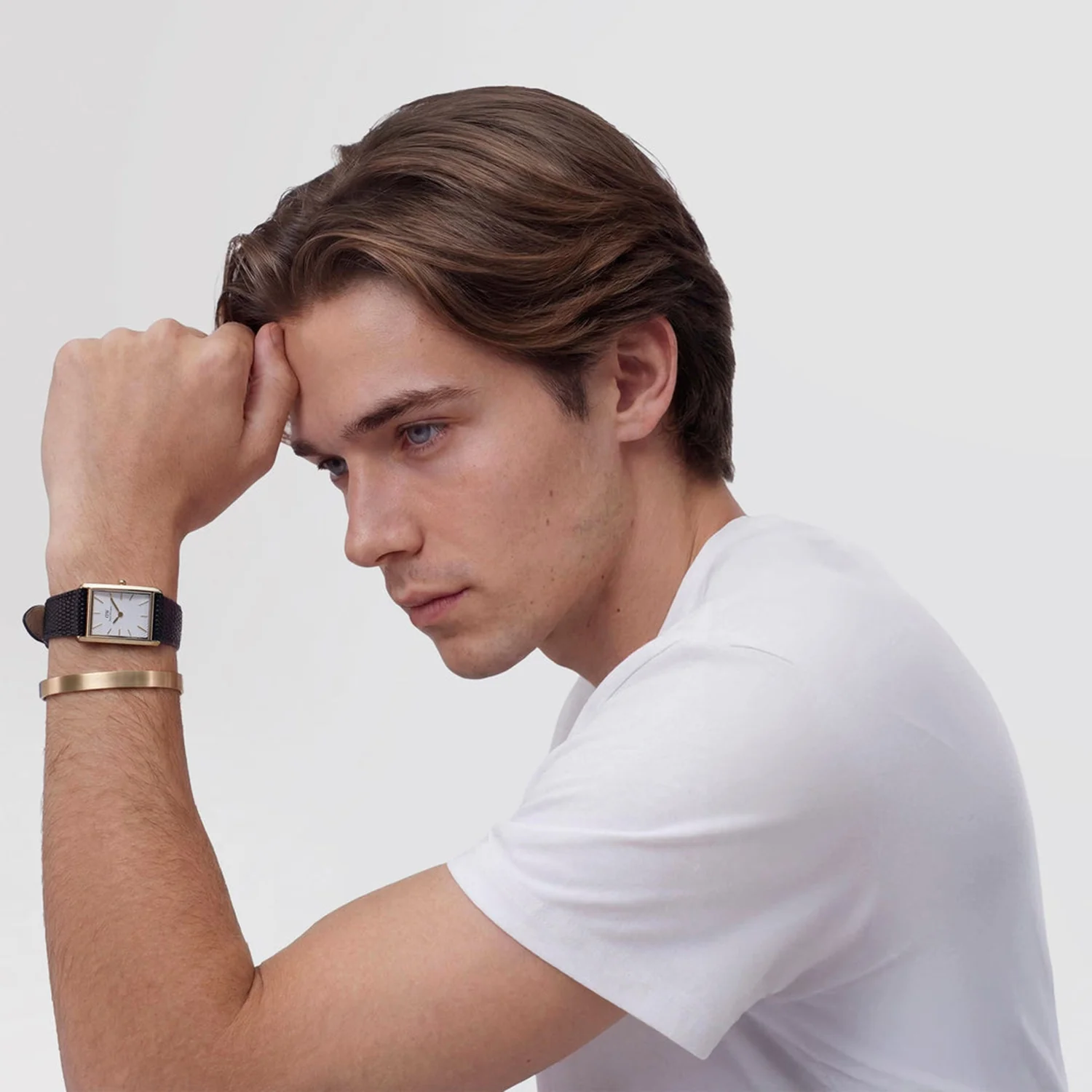 Men Quartz White Dial Analog Leather Watch DW00100899 - Image 5