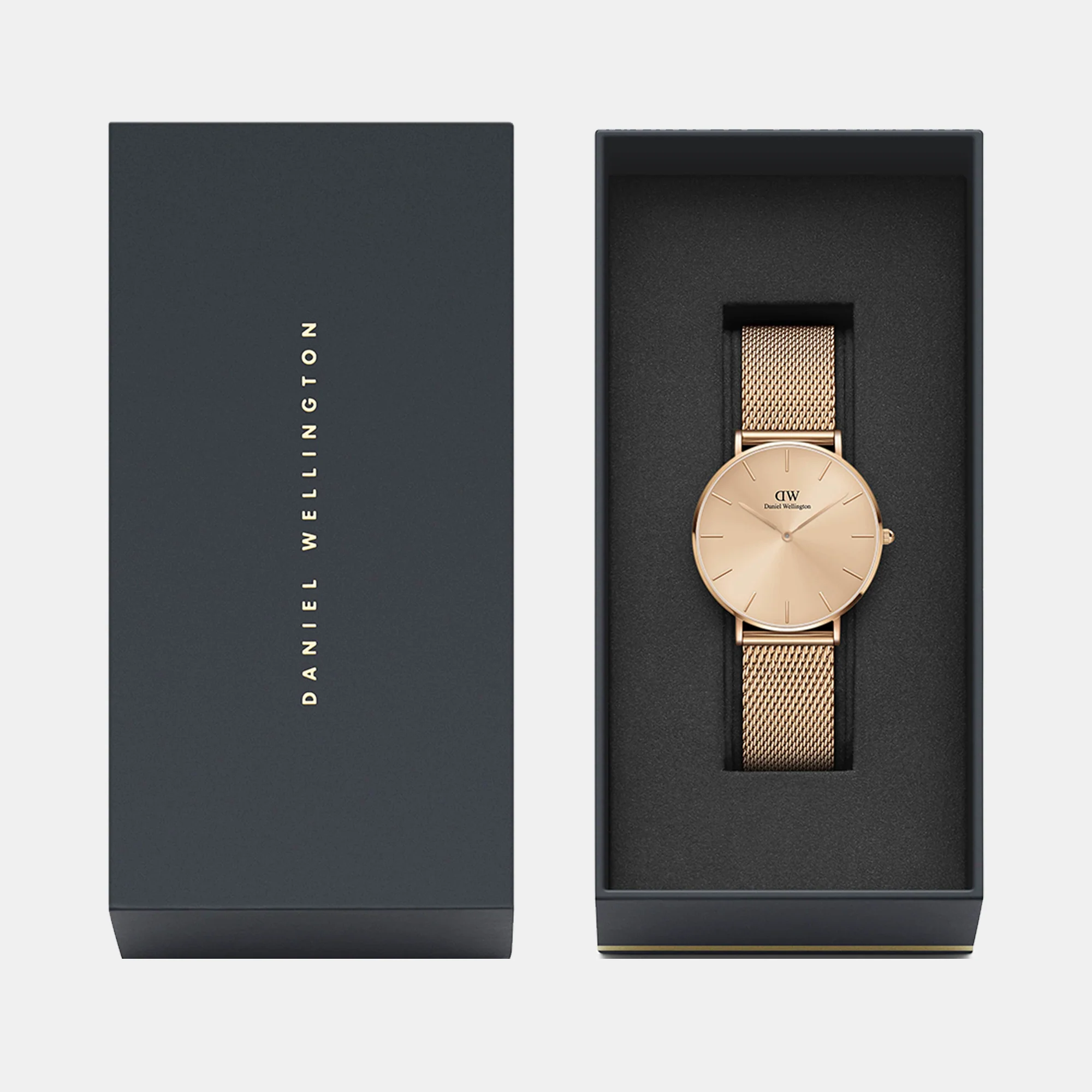 Petite Unisex Quartz Rose Gold Dial Analog Stainless Steel Watch DW00100472K - Image 3