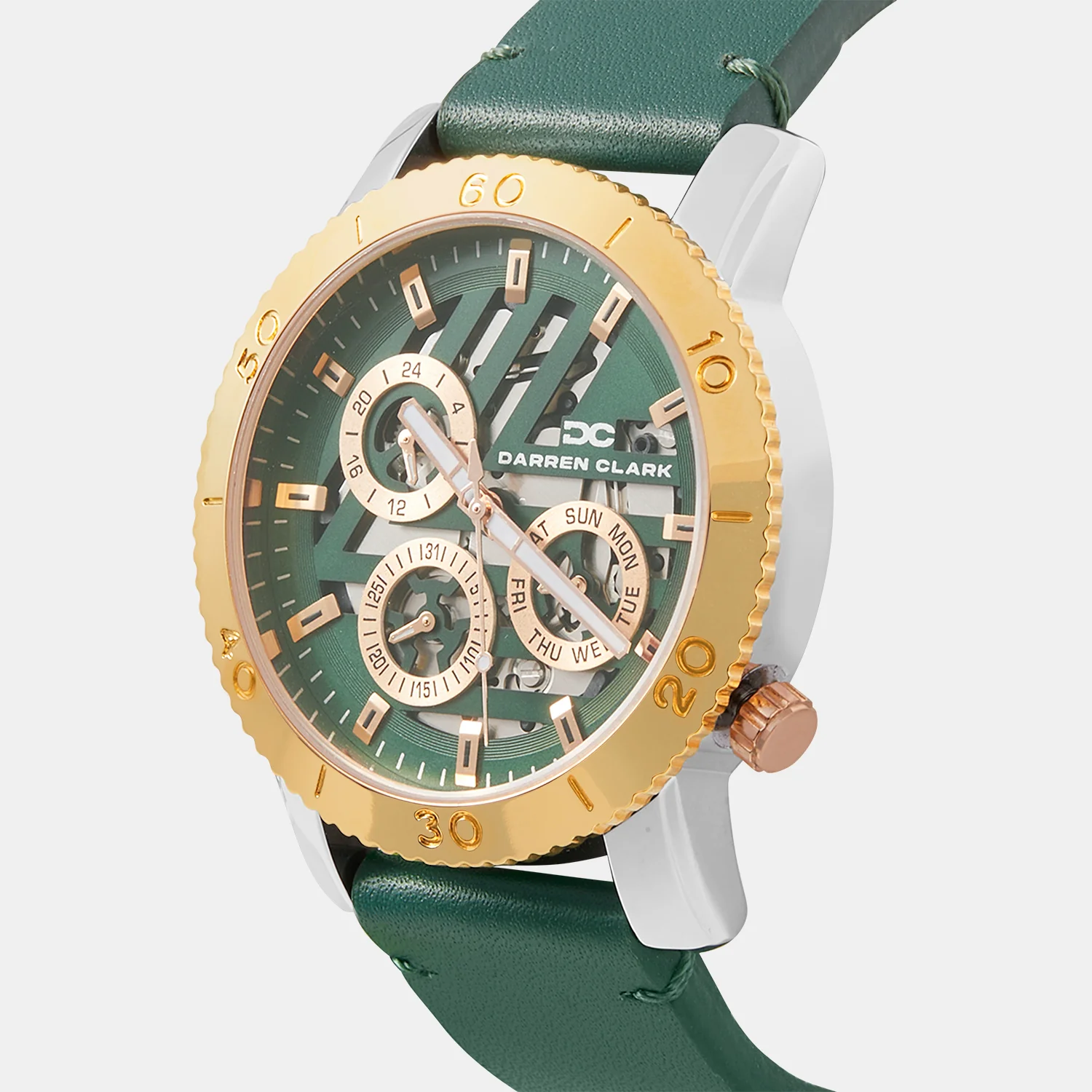 Men Quartz Green Dial Multi-Function Leather Watch 1011L-L0114 - Image 2