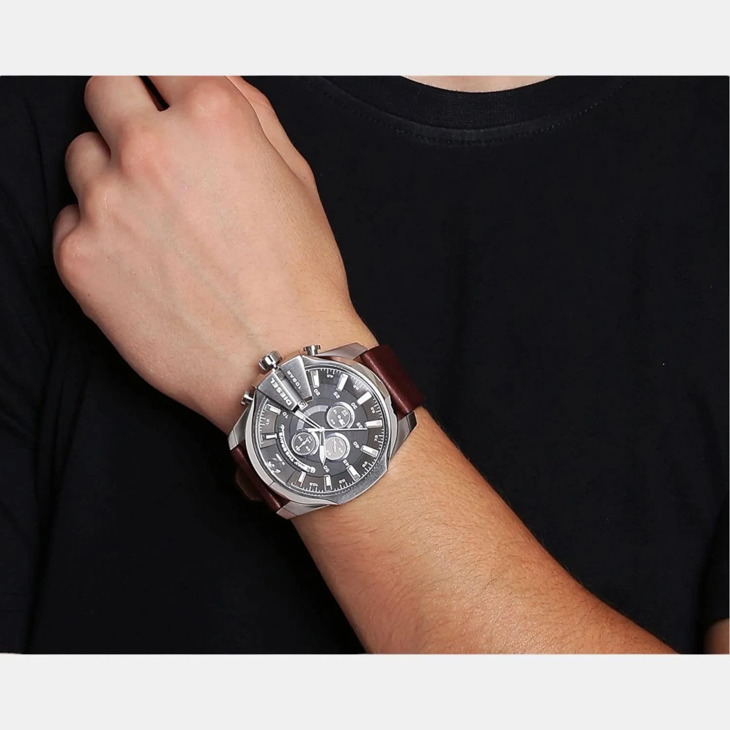 Mega Chief Men Quartz Black Dial Chronograph Leather Watch DZ4290 - Image 7