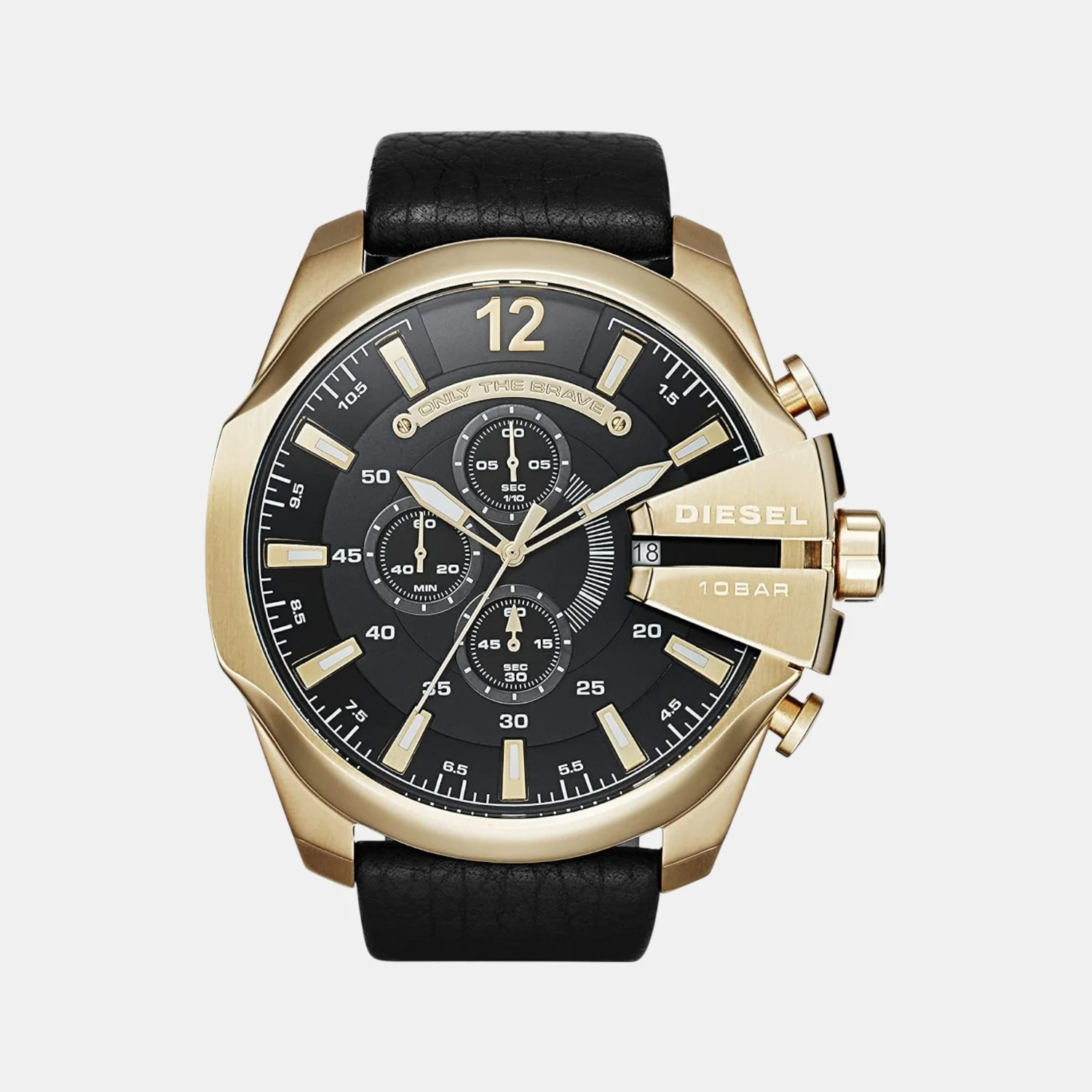Mega Chief Men Quartz Black Dial Chronograph Leather Watch DZ4344