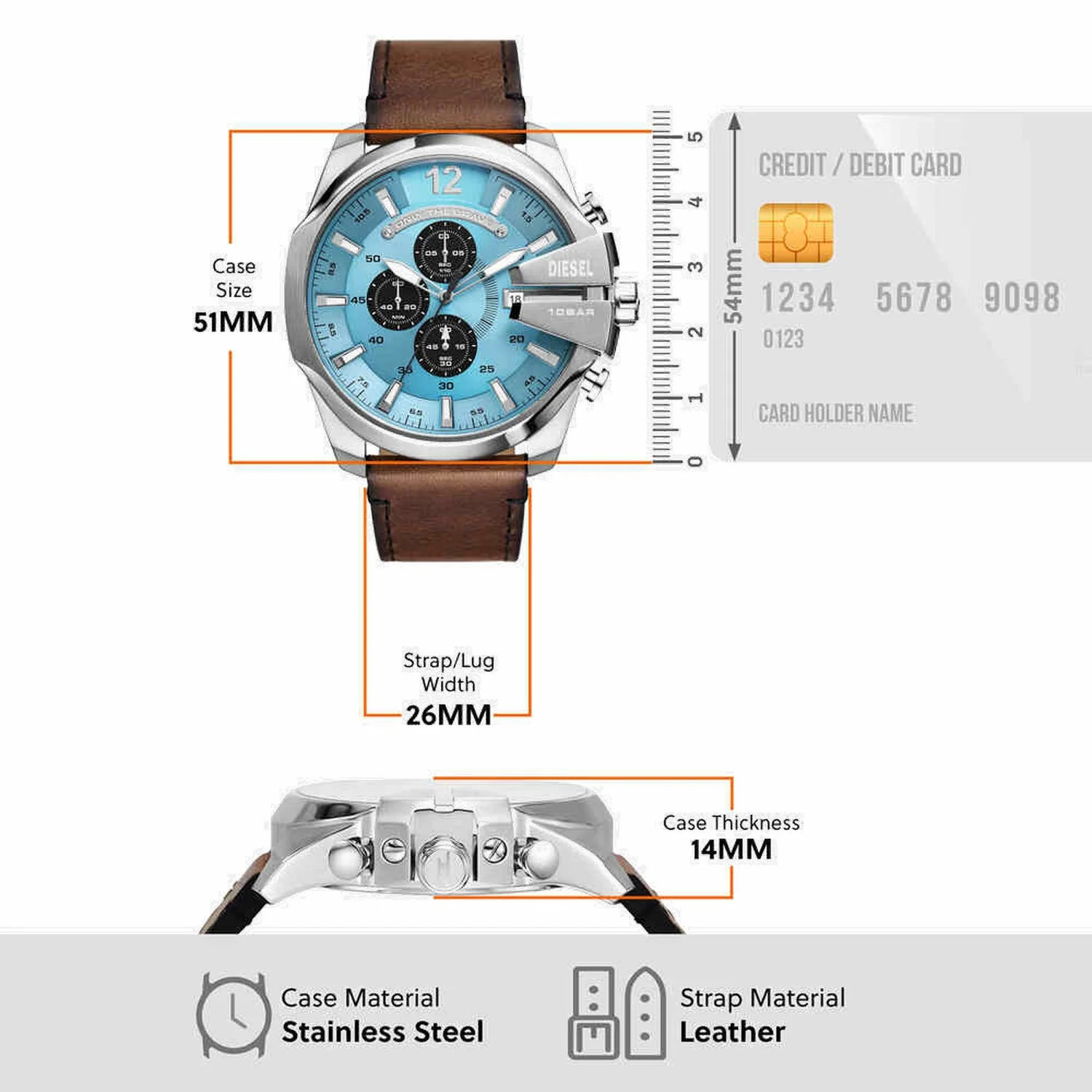 Mega Chief Men Quartz Blue Dial Chronograph Leather Watch DZ4657 - Image 5