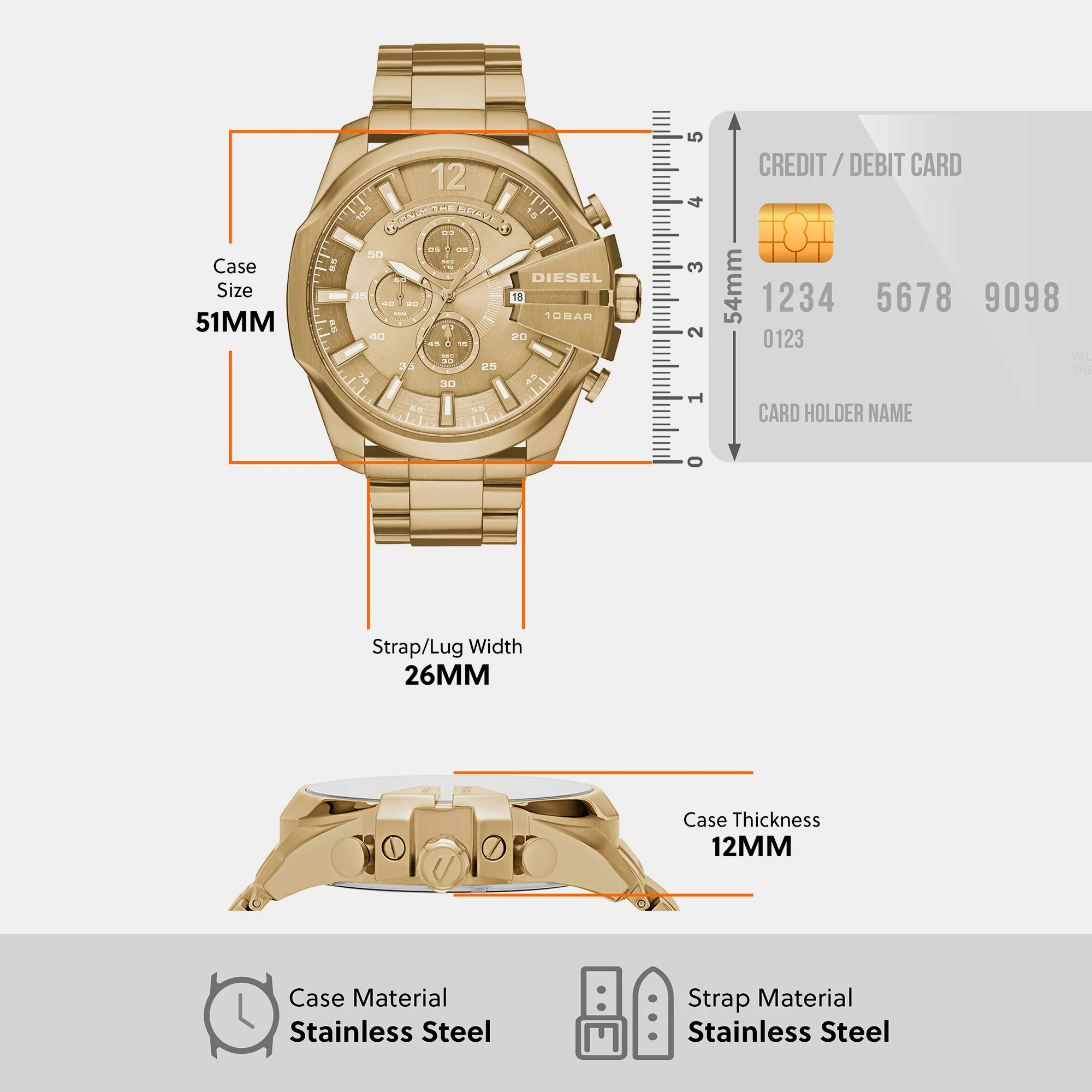 Mega Chief Men Quartz Gold Dial Chronograph Stainless Steel Watch DZ4360 - Image 9