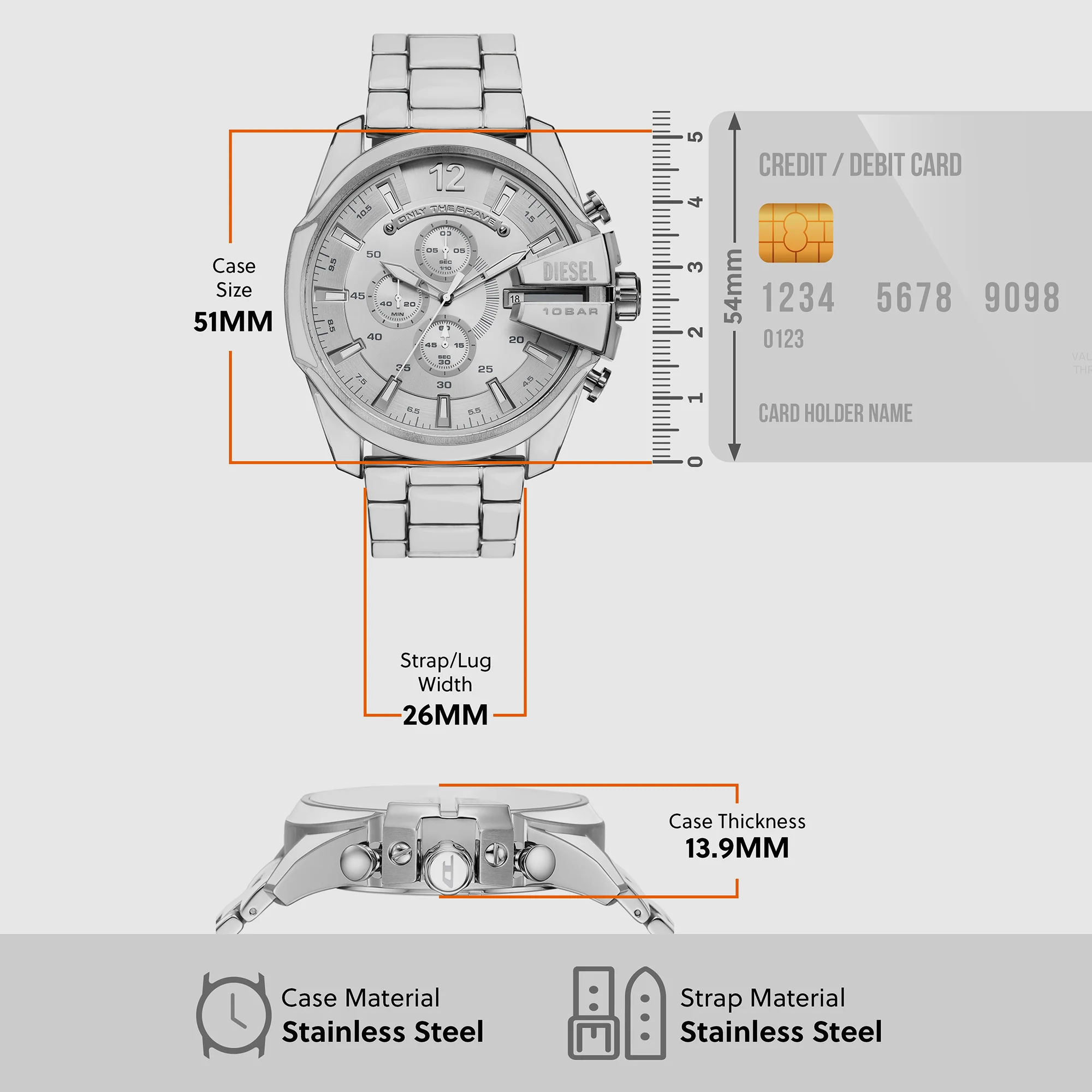 Mega Chief Men Quartz Silver Dial Chronograph Stainless Steel Watch DZ4660 - Image 5