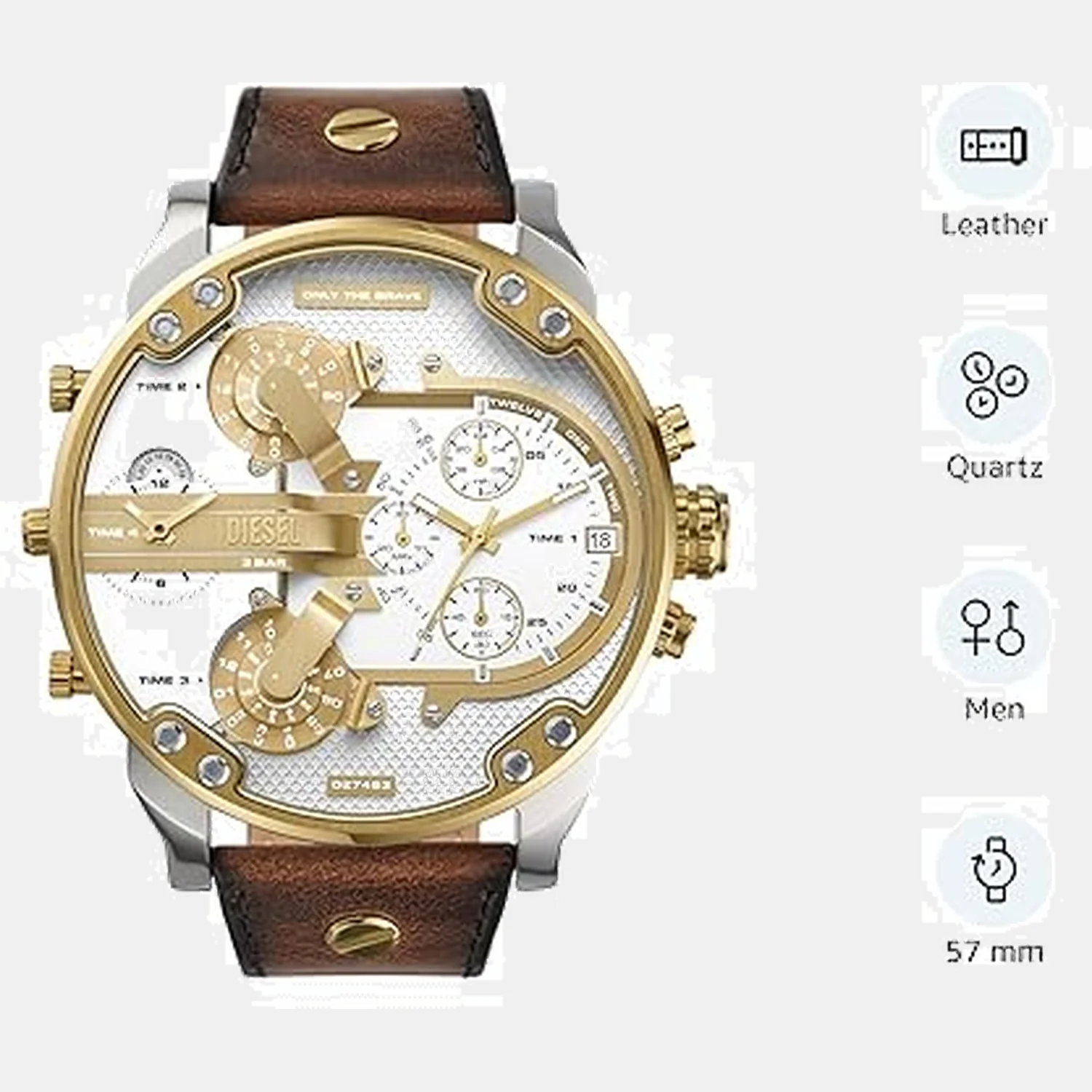 Mr. Daddy 2.0 Men Quartz Silver Dial Chronograph Leather Watch DZ7483 - Image 3
