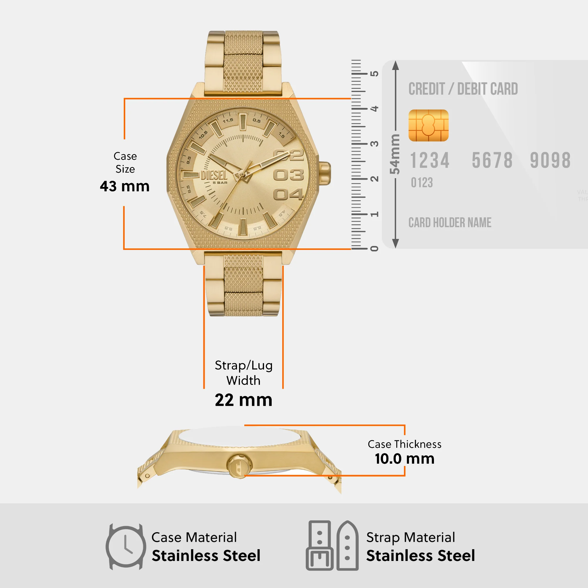 Scraper Men Quartz Gold Dial Analog Stainless Steel Watch DZ2173 - Image 8