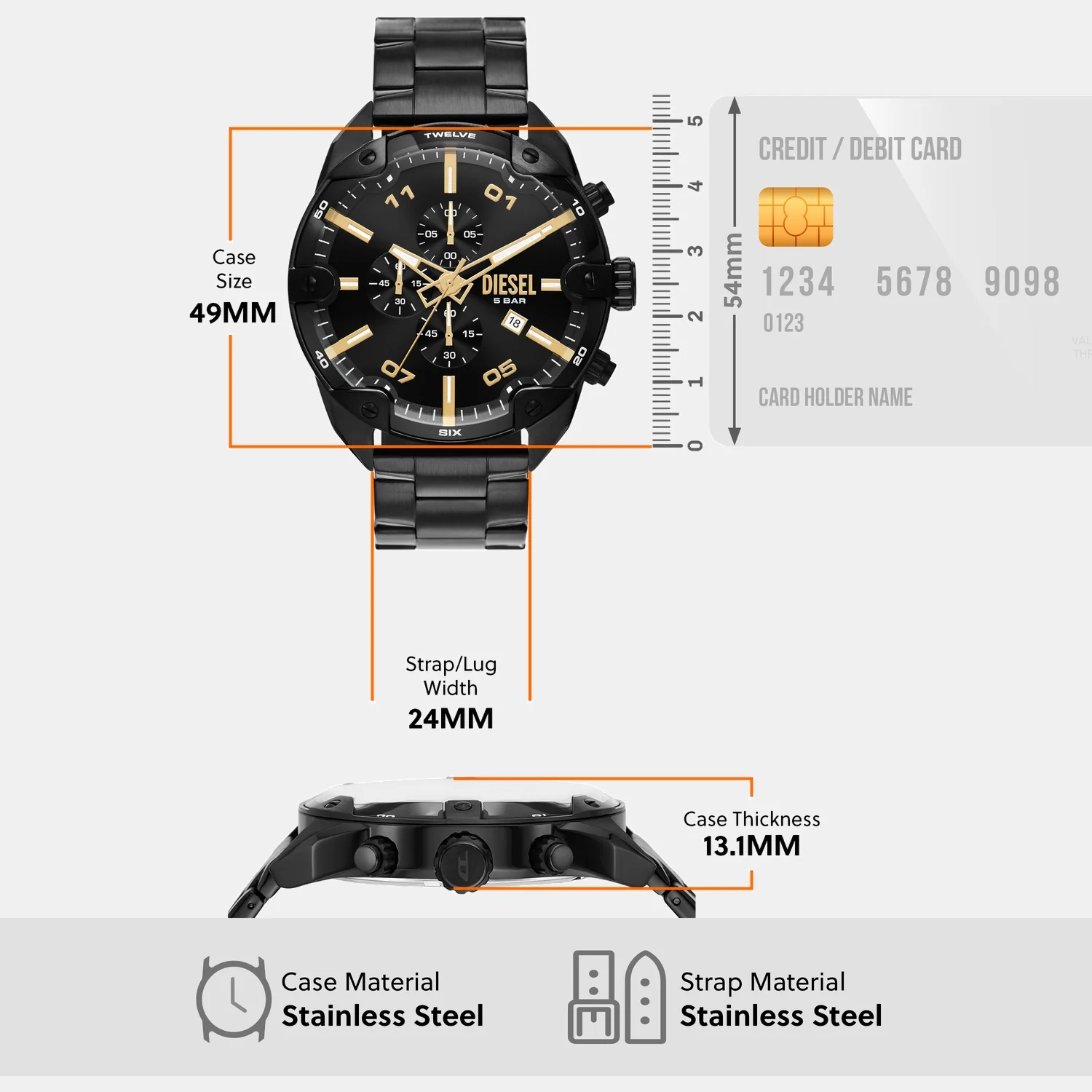 Spiked Men Quartz Black Dial Chronograph Stainless Steel Watch DZ4644 - Image 8