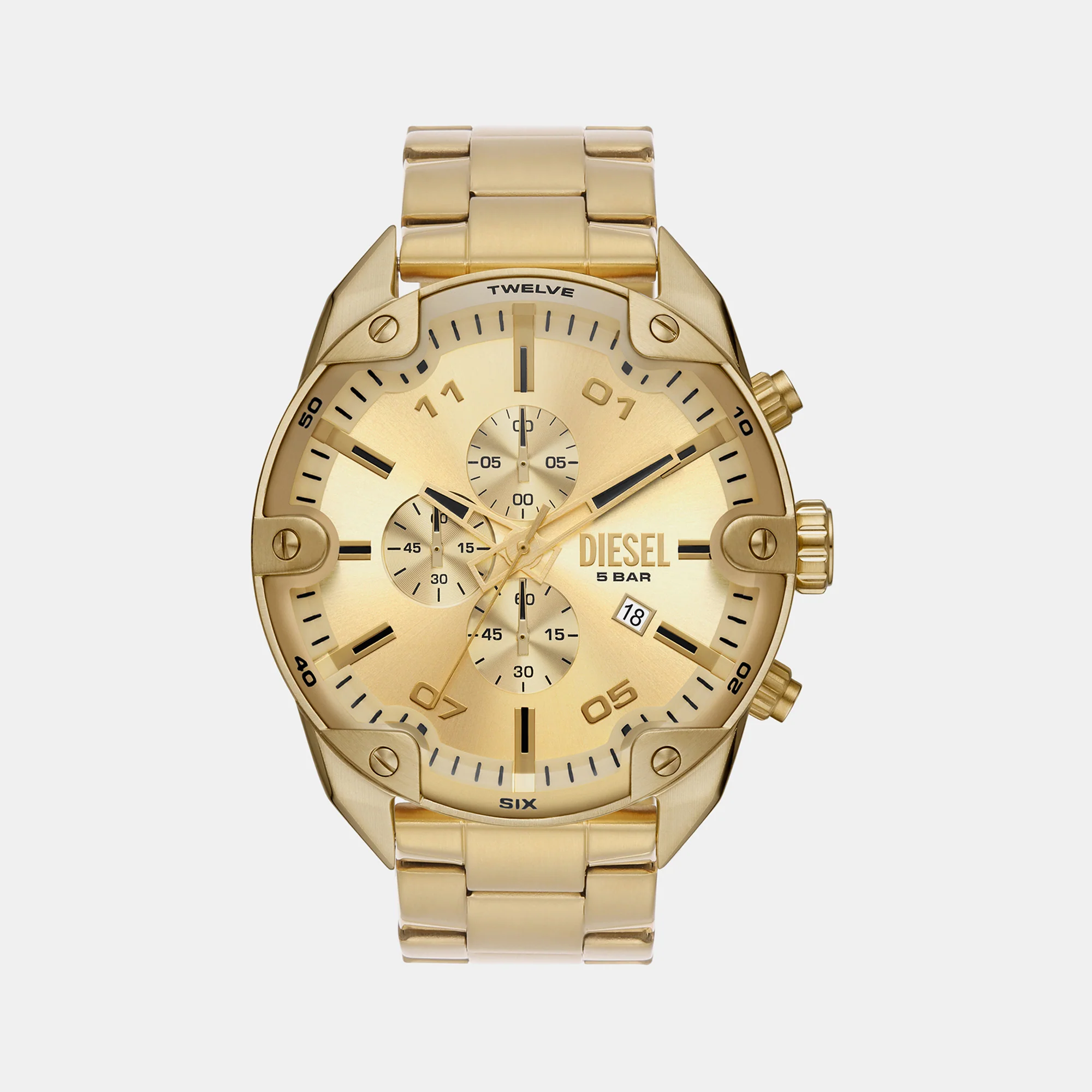 Spiked Men Quartz Gold Dial Chronograph Stainless Steel Watch DZ4608 - Image 2