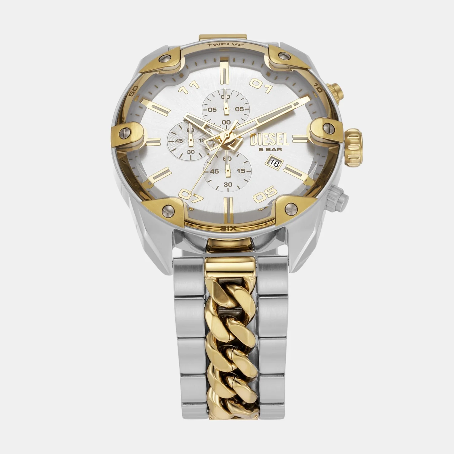 Spiked Men Quartz Silver Dial Chronograph Stainless Steel Watch DZ4629 - Image 4