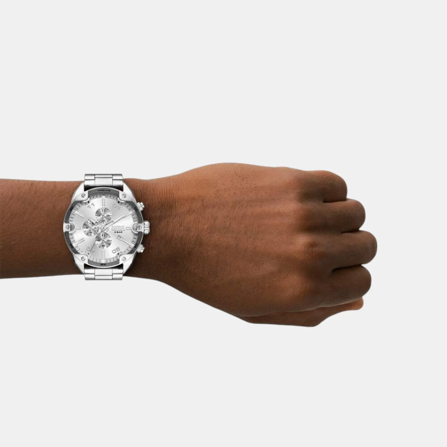 Spiked Men Quartz Silver Dial Chronograph Stainless Steel Watch DZ4677 - Image 4