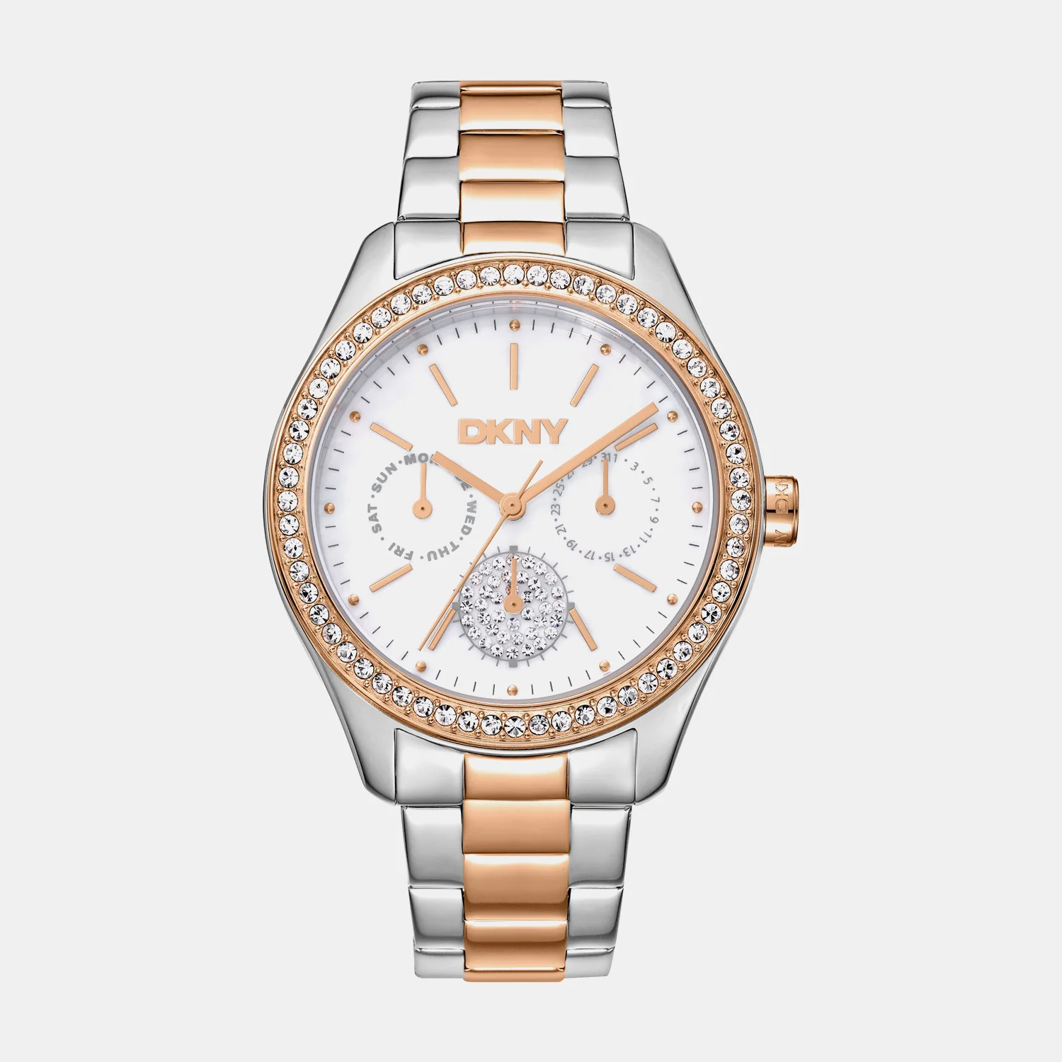 Evening Women Quartz White Mother Of Pearl Dial Multi-Function Stainless Steel Watch DK1L129M0095
