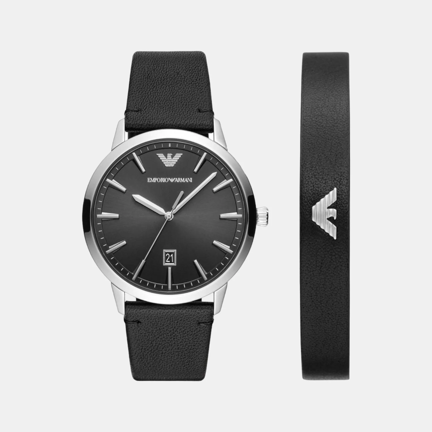 Men Quartz Black Dial Analog Leather Watch AR80064SET - Image 2