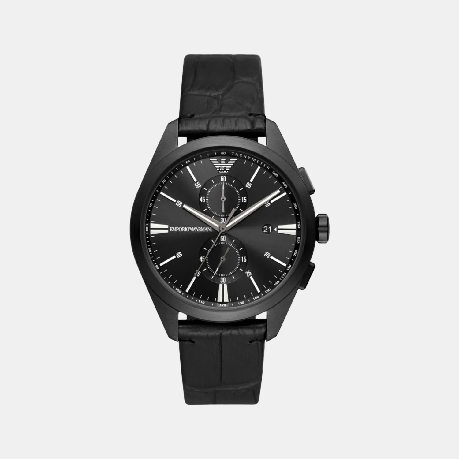 Men Quartz Black Dial Chronograph Leather Watch AR11483