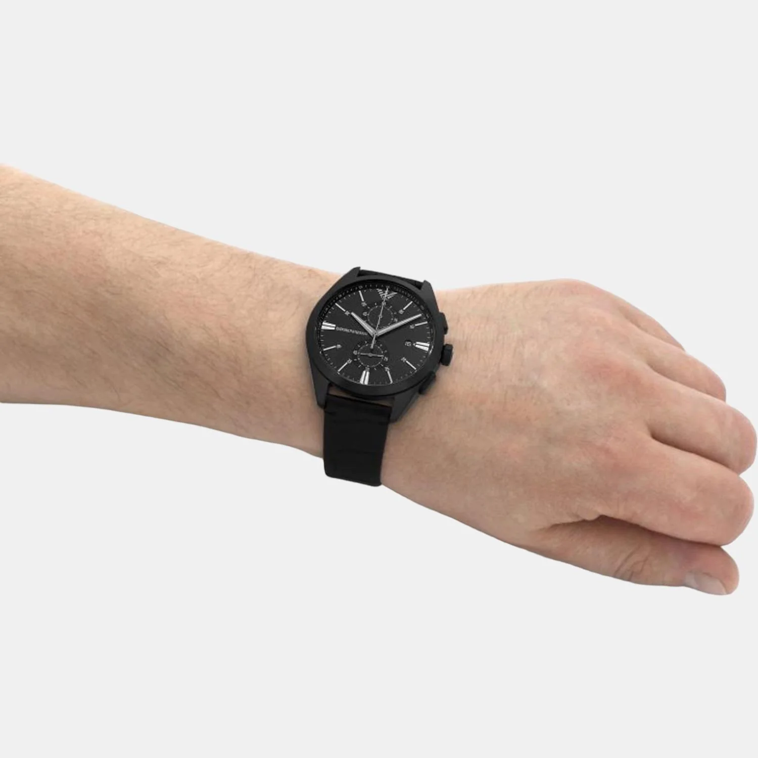 Men Quartz Black Dial Chronograph Leather Watch AR11483 - Image 8