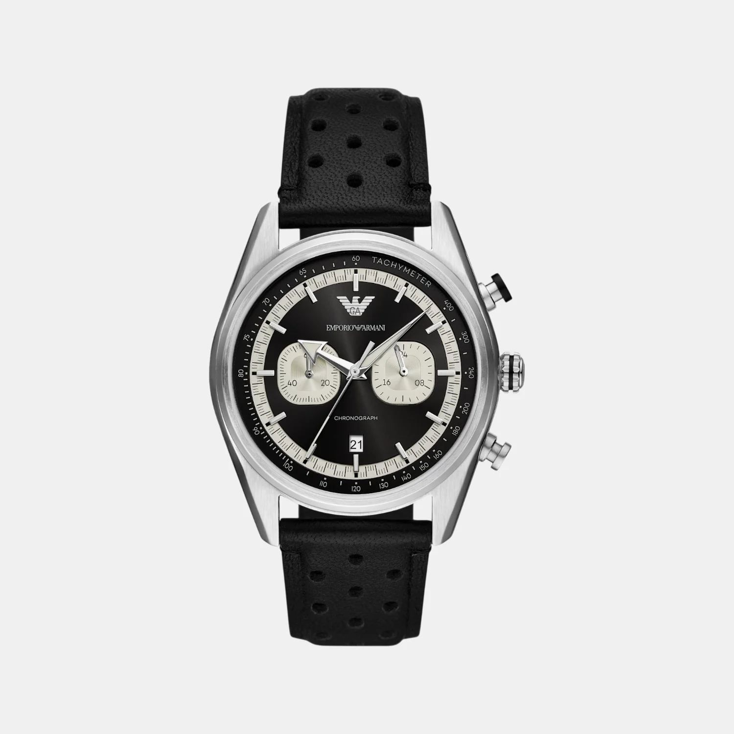 Men Quartz Black Dial Chronograph Leather Watch AR11635