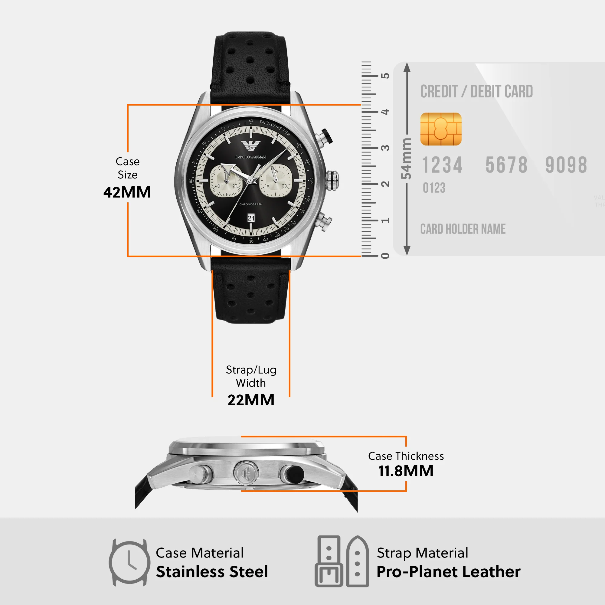 Men Quartz Black Dial Chronograph Leather Watch AR11635 - Image 8