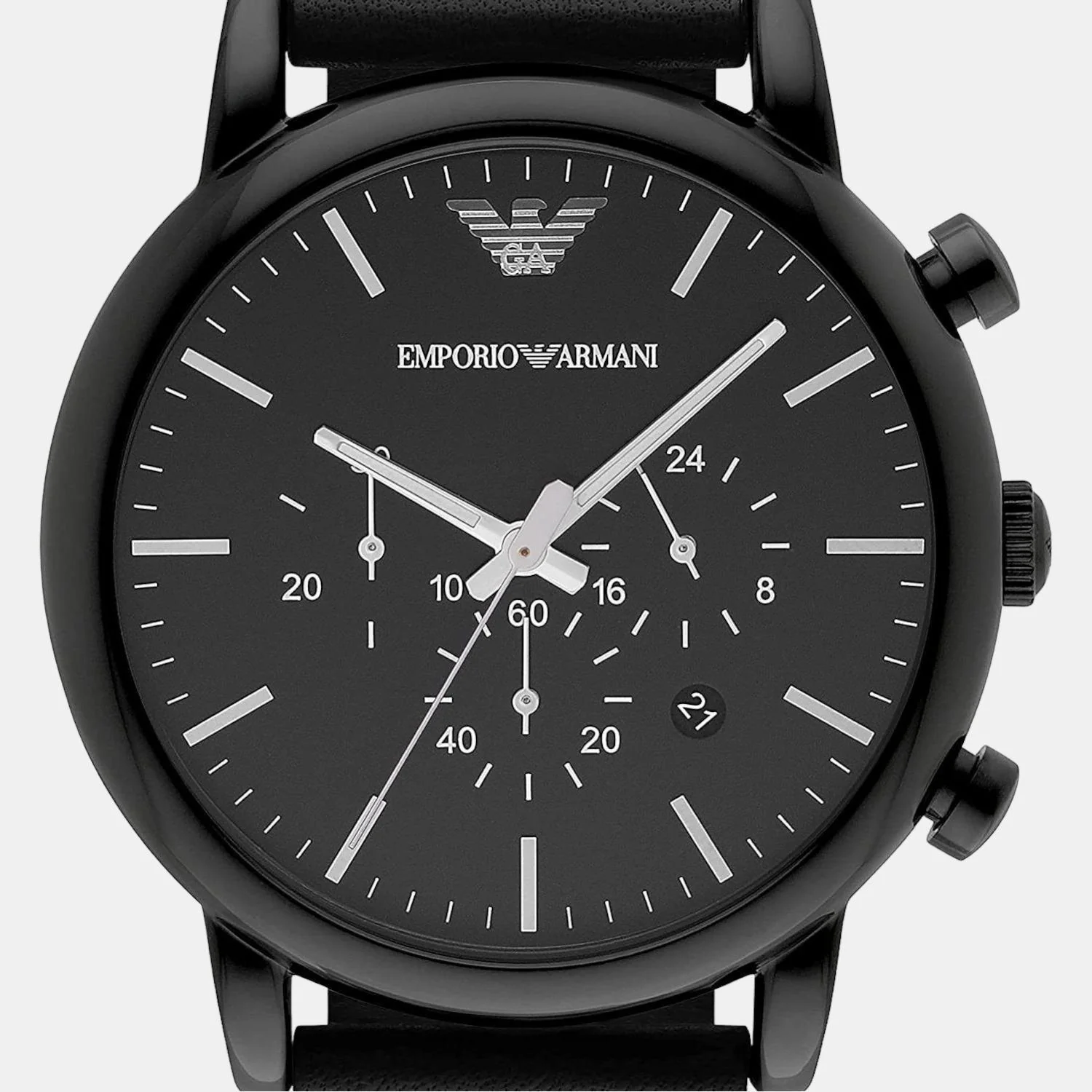 Men Quartz Black Dial Chronograph Leather Watch AR1918 - Image 4
