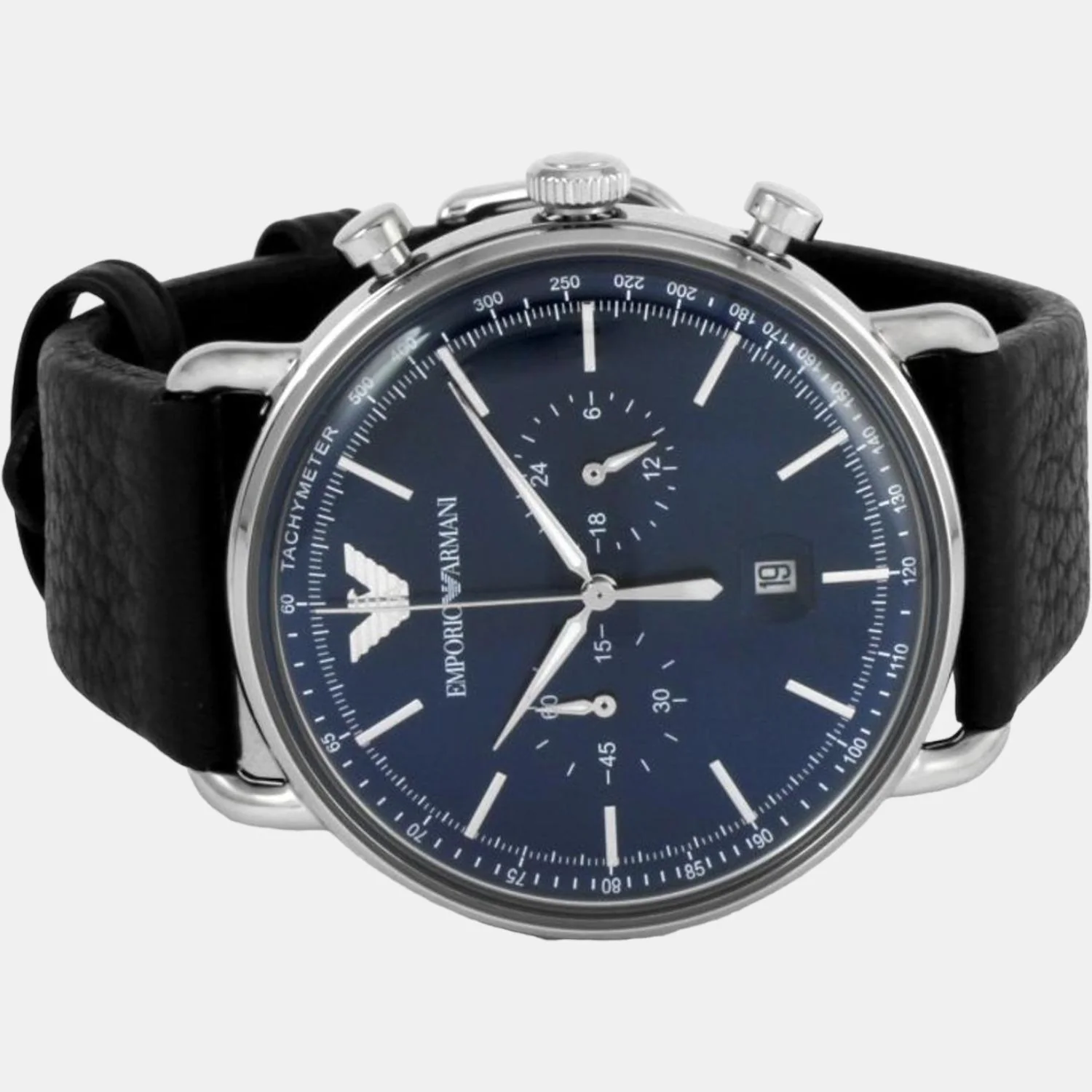 Men Quartz Blue Dial Chronograph Leather Watch AR11105 - Image 3