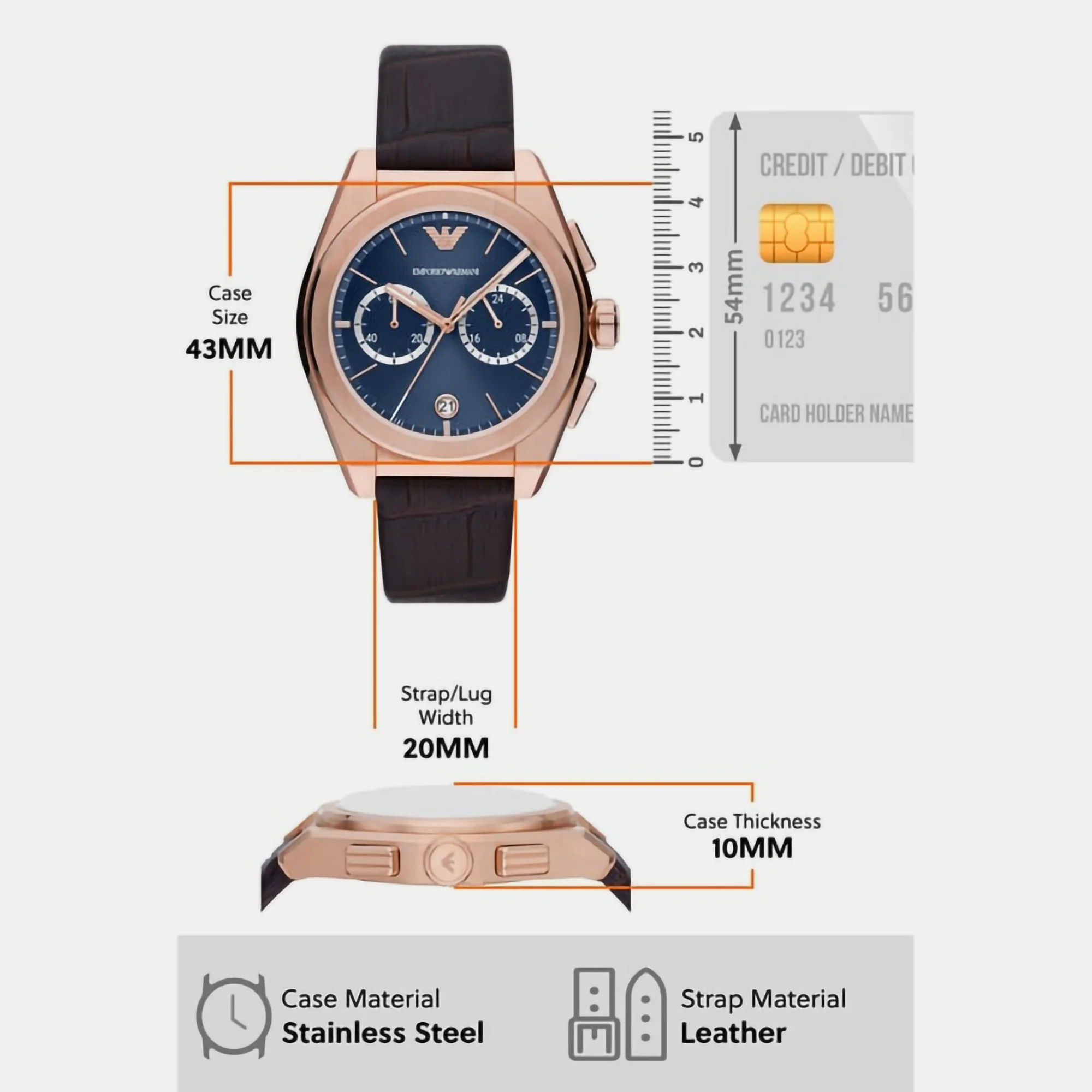 Men Quartz Blue Dial Chronograph Leather Watch AR11563 - Image 5