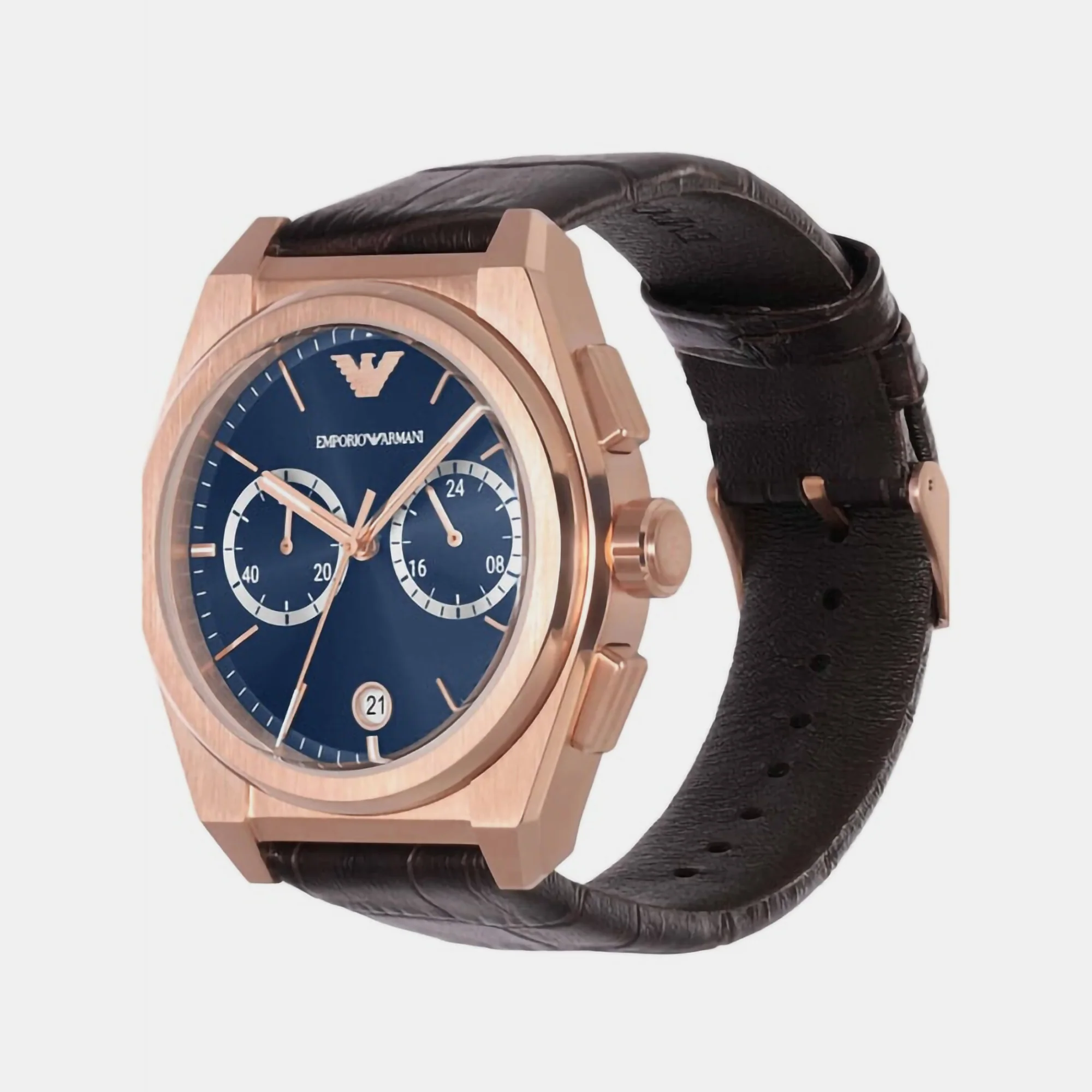 Men Quartz Blue Dial Chronograph Leather Watch AR11563 - Image 6