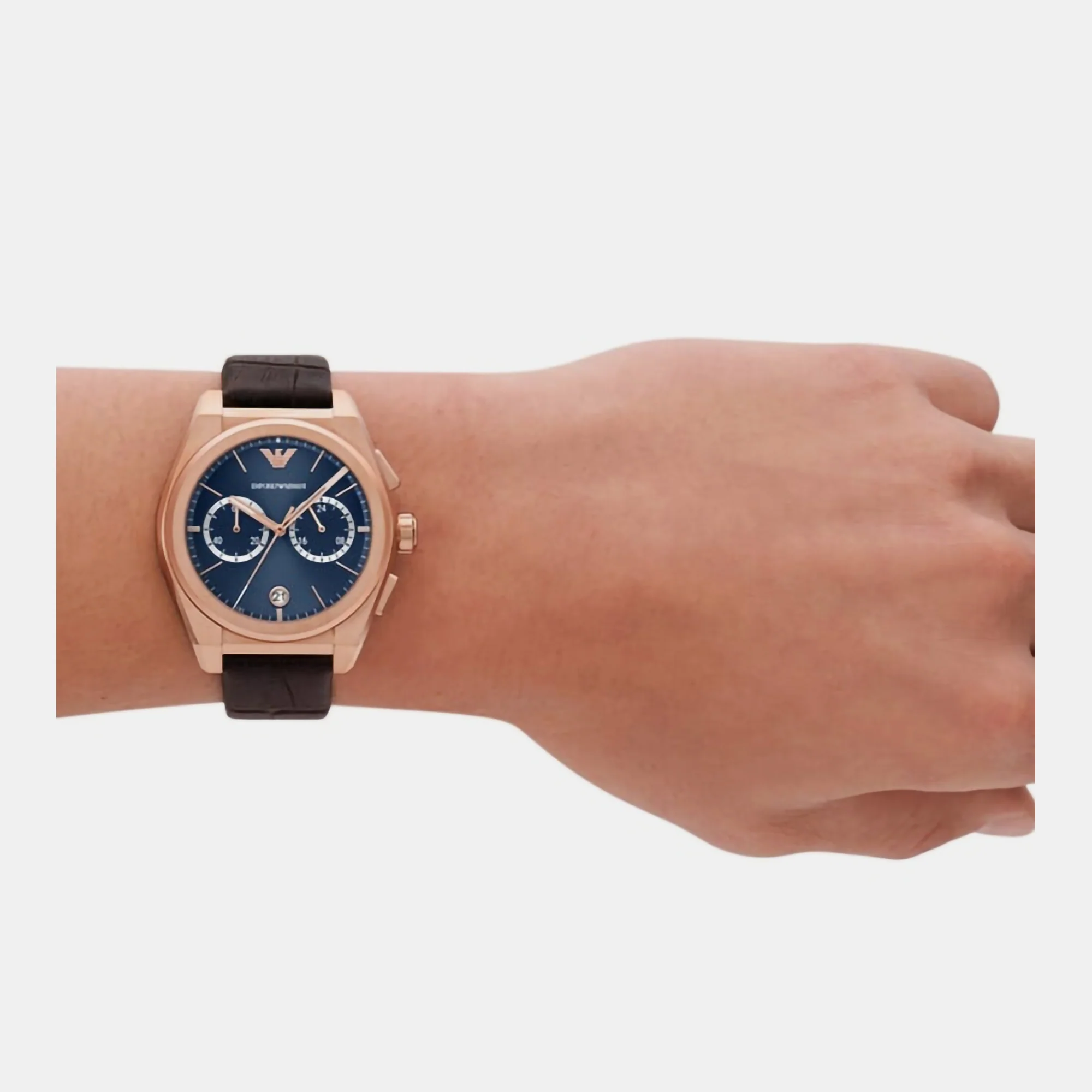 Men Quartz Blue Dial Chronograph Leather Watch AR11563 - Image 7