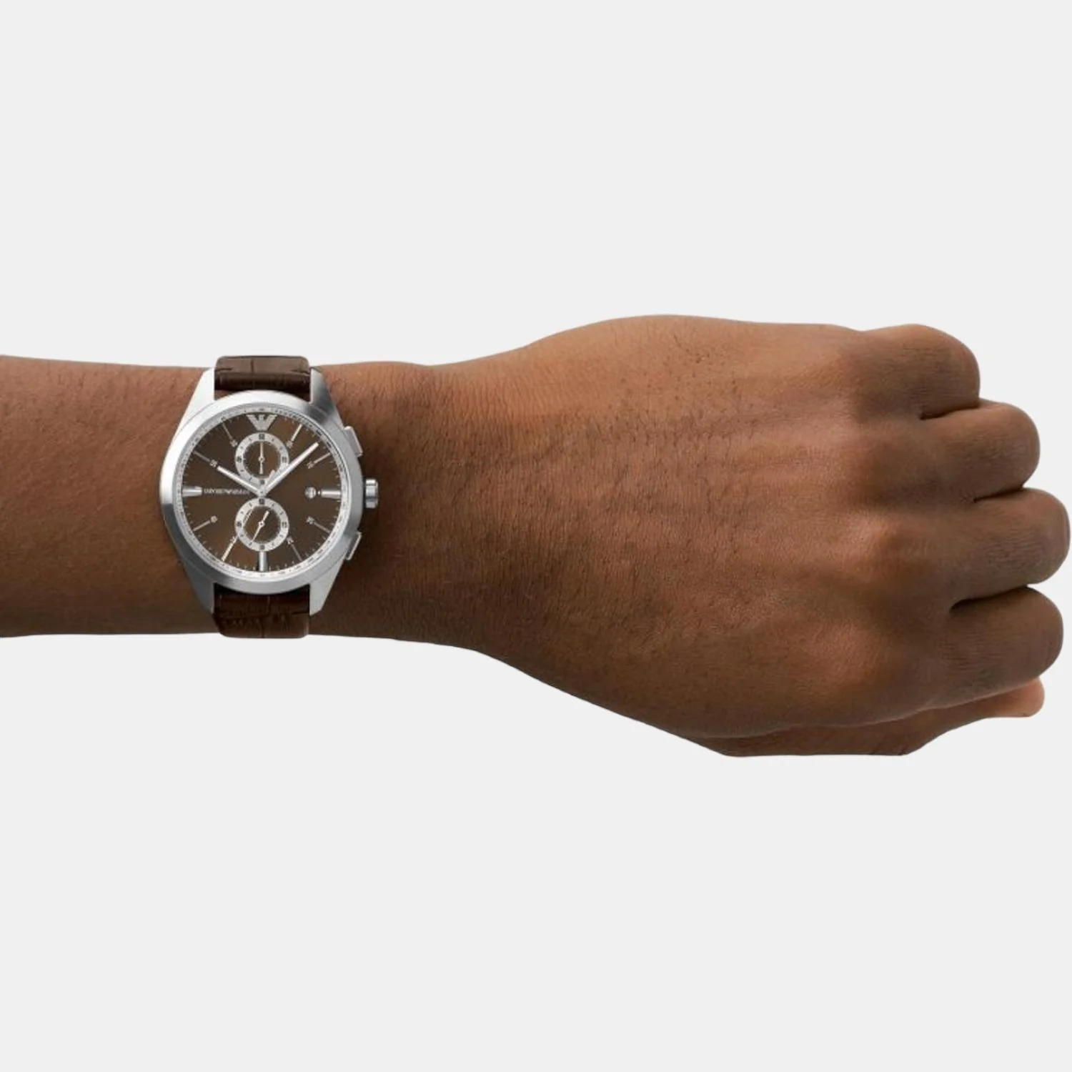 Men Quartz Brown Dial Chronograph Leather Watch AR11482 - Image 4