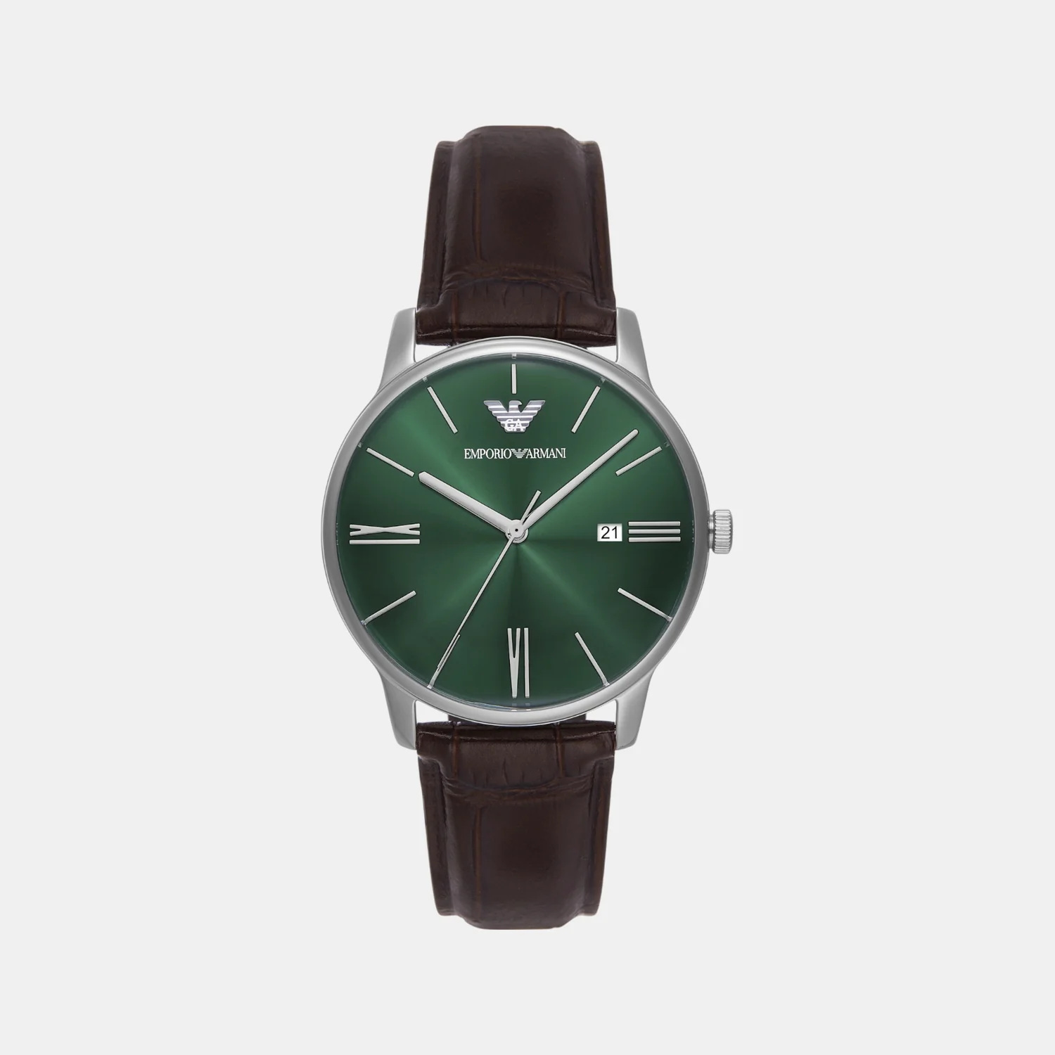 Men Quartz Green Dial Analog Leather Watch AR11672 - Image 2