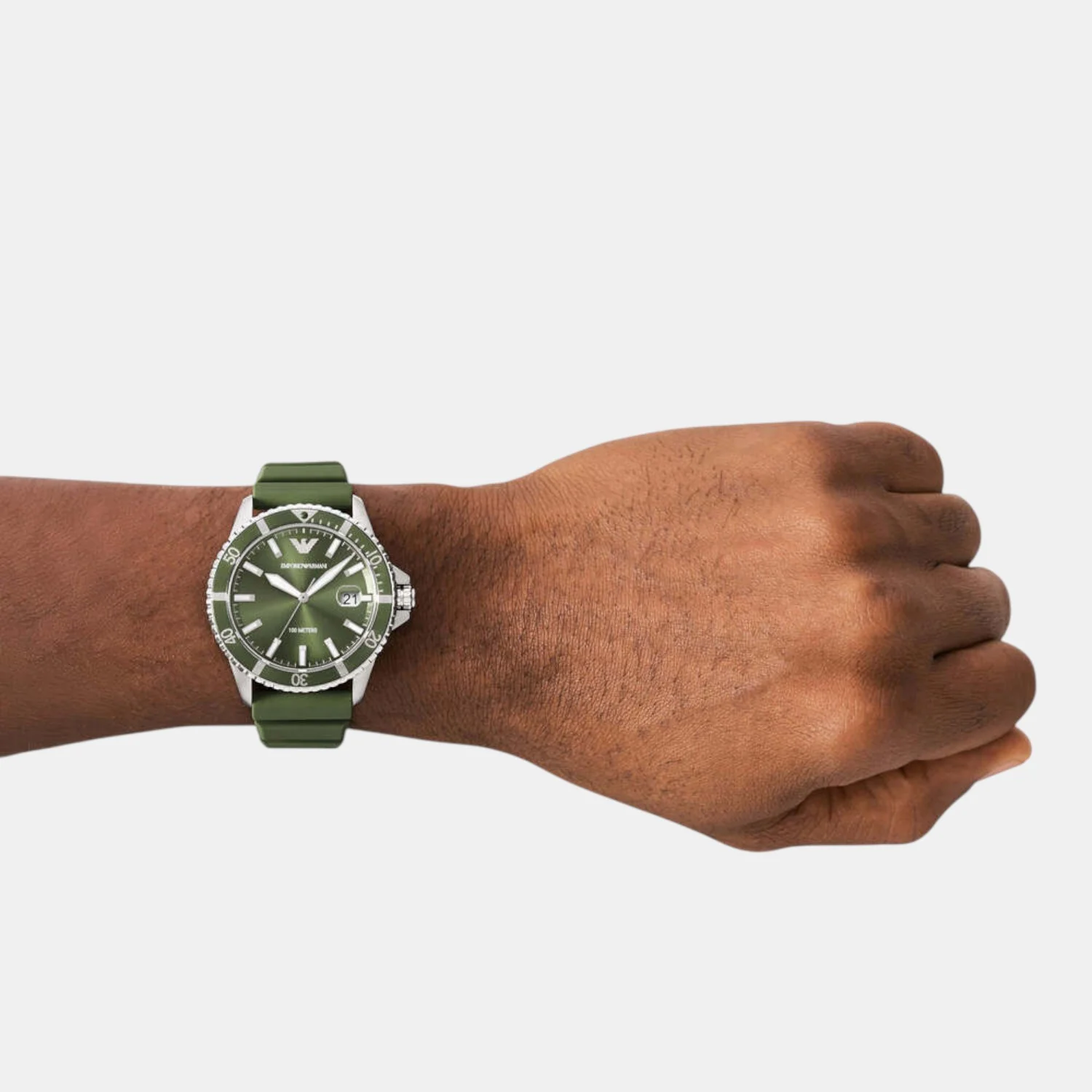 Men Quartz Green Dial Analog Silicone Watch AR11638 - Image 6
