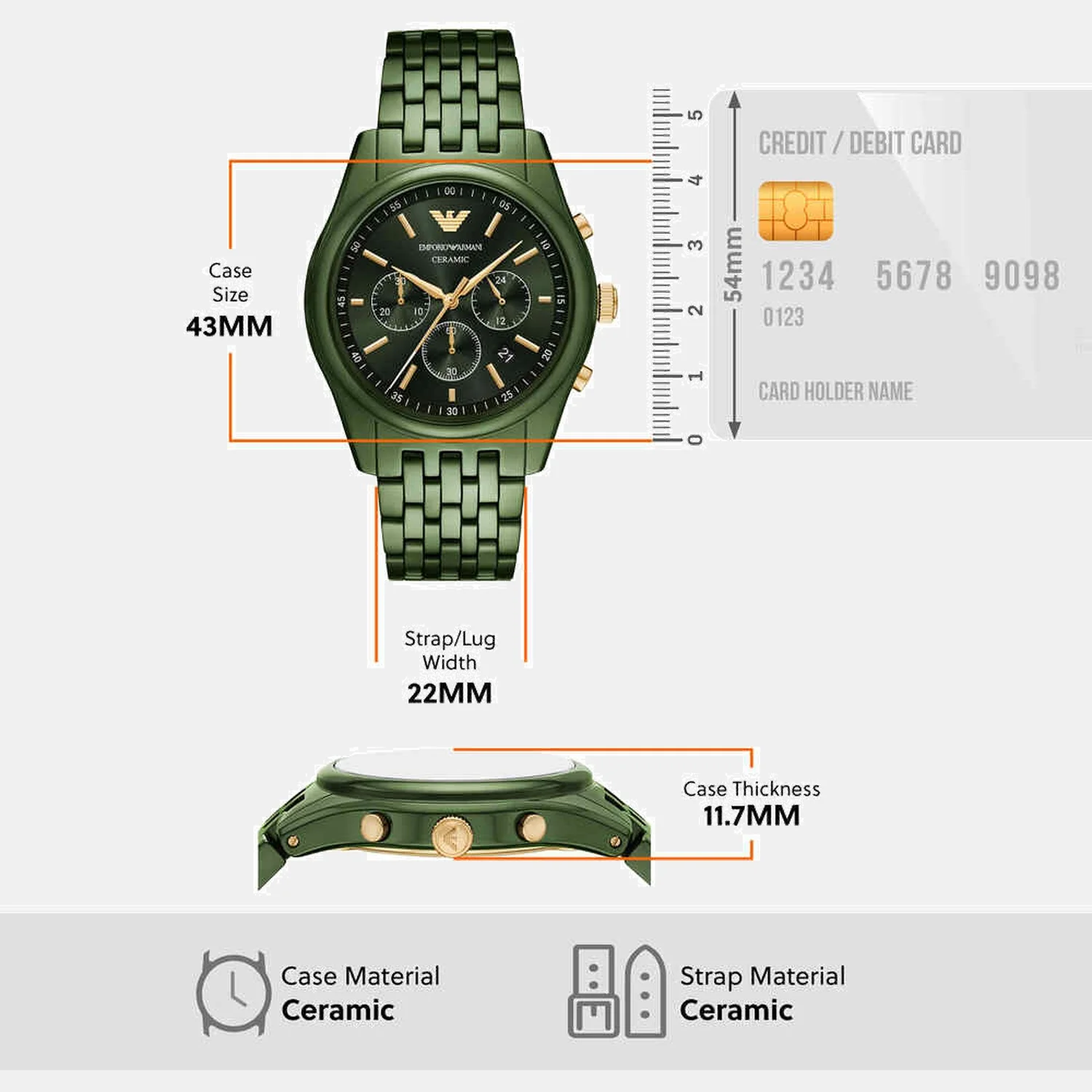 Men Quartz Green Dial Chronograph Ceramic Watch AR70017 - Image 6