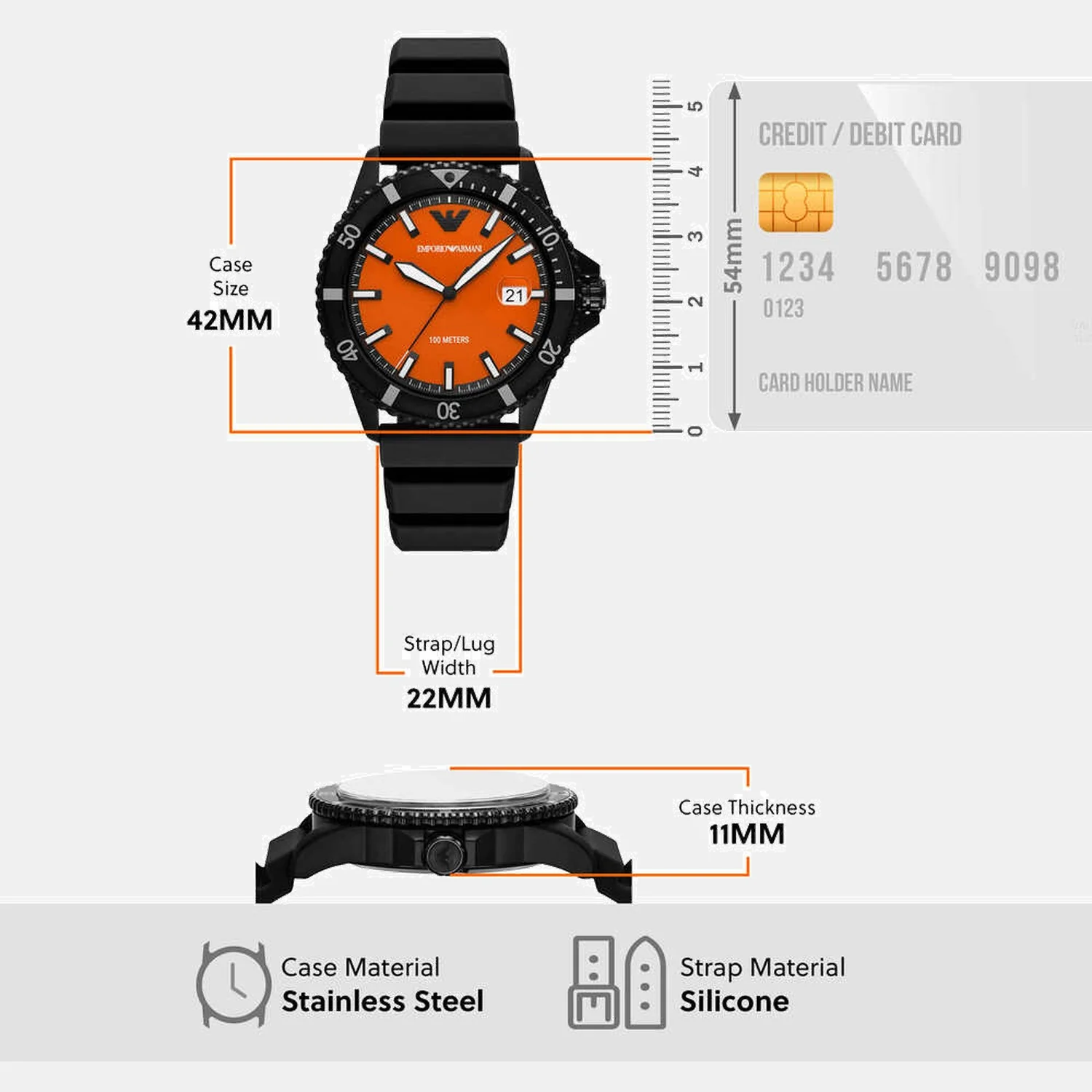 Men Quartz Orange Dial Analog Silicone Watch AR11684 - Image 5