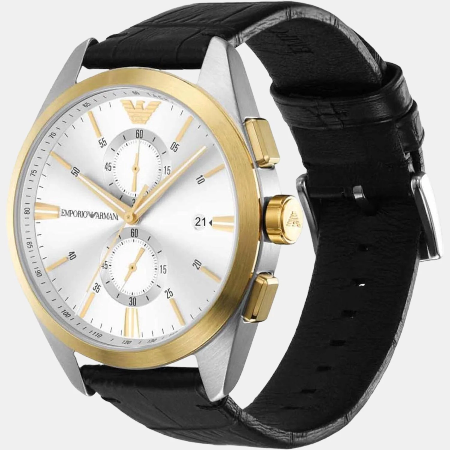 Men Quartz Silver Dial Chronograph Leather Watch AR11498 - Image 4