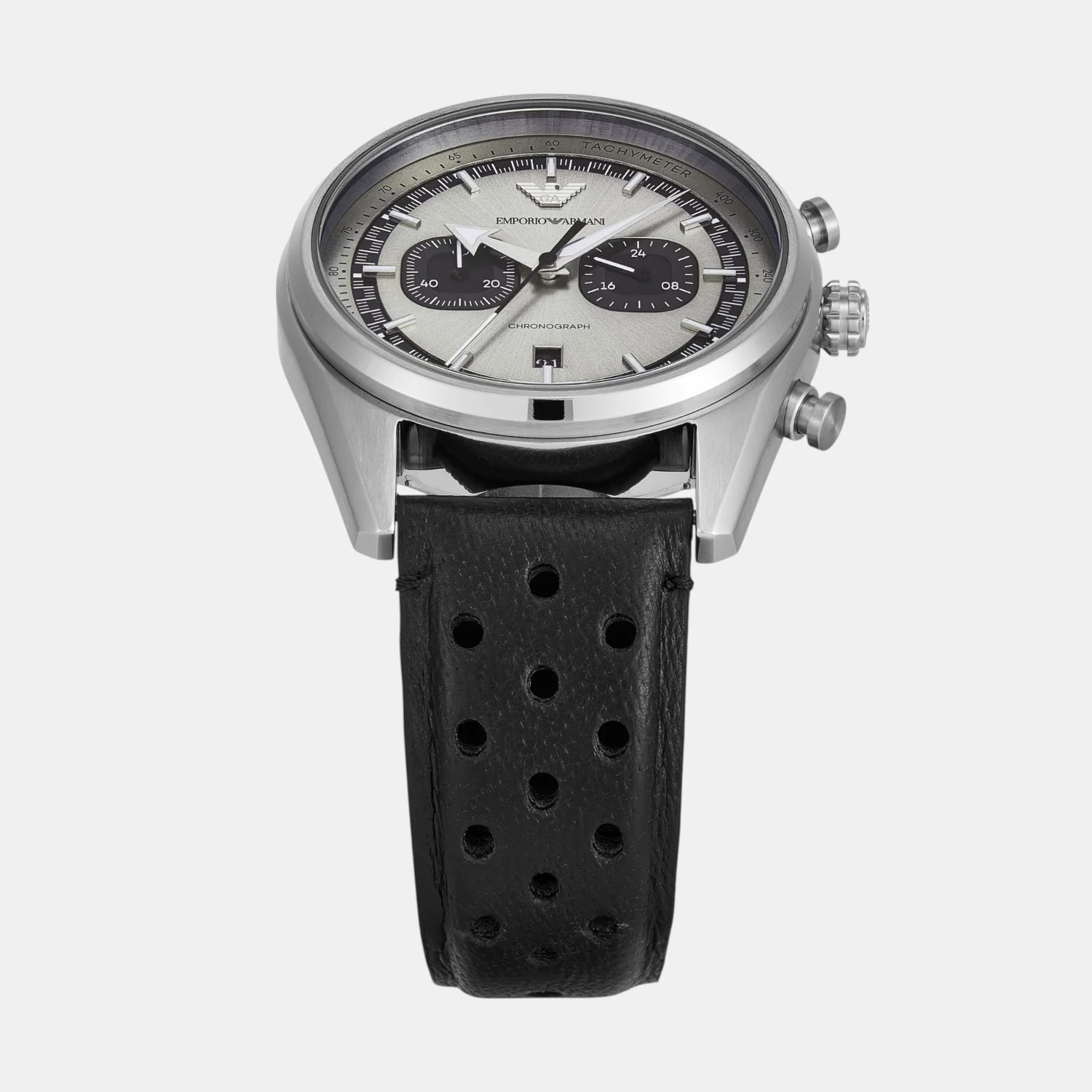 Men Quartz Two Tone Dial Chronograph Leather Watch AR11677 - Image 3