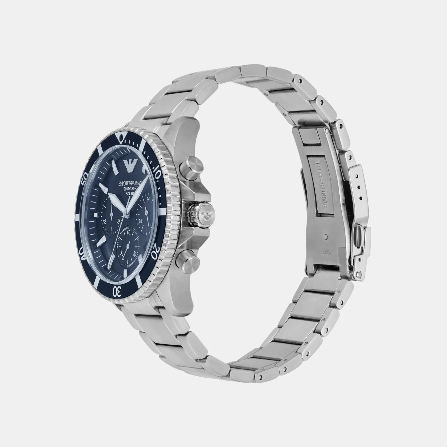 Men Solar Blue Dial Chronograph Stainless Steel Watch AR11681 - Image 4