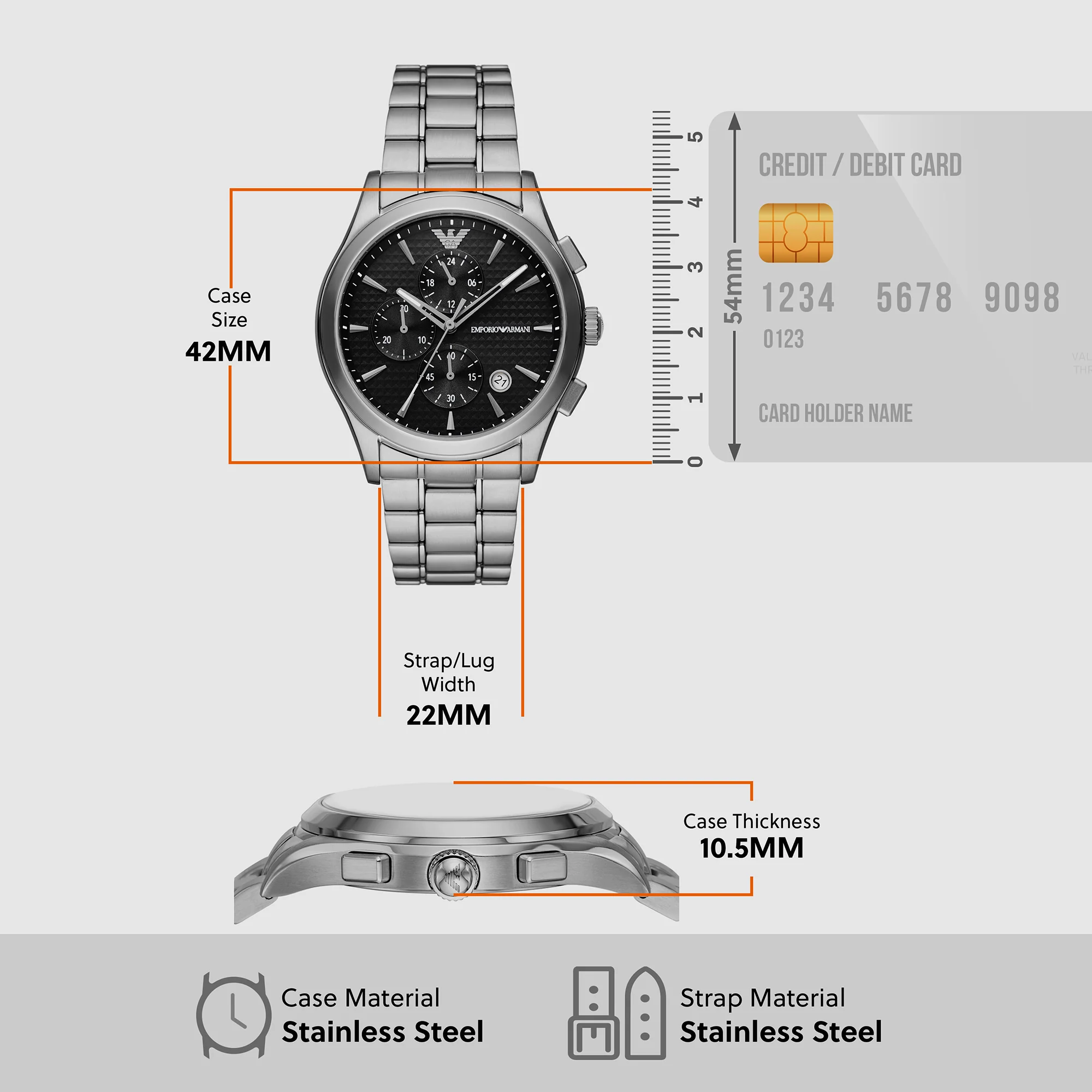 Paolo Men Quartz Black Dial Chronograph Stainless Steel Watch AR11602 - Image 5