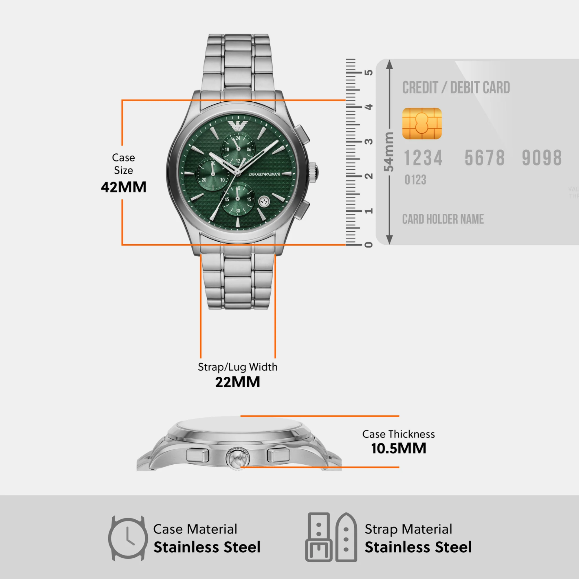 Paolo Men Quartz Green Dial Chronograph Stainless Steel Watch AR11529 - Image 5