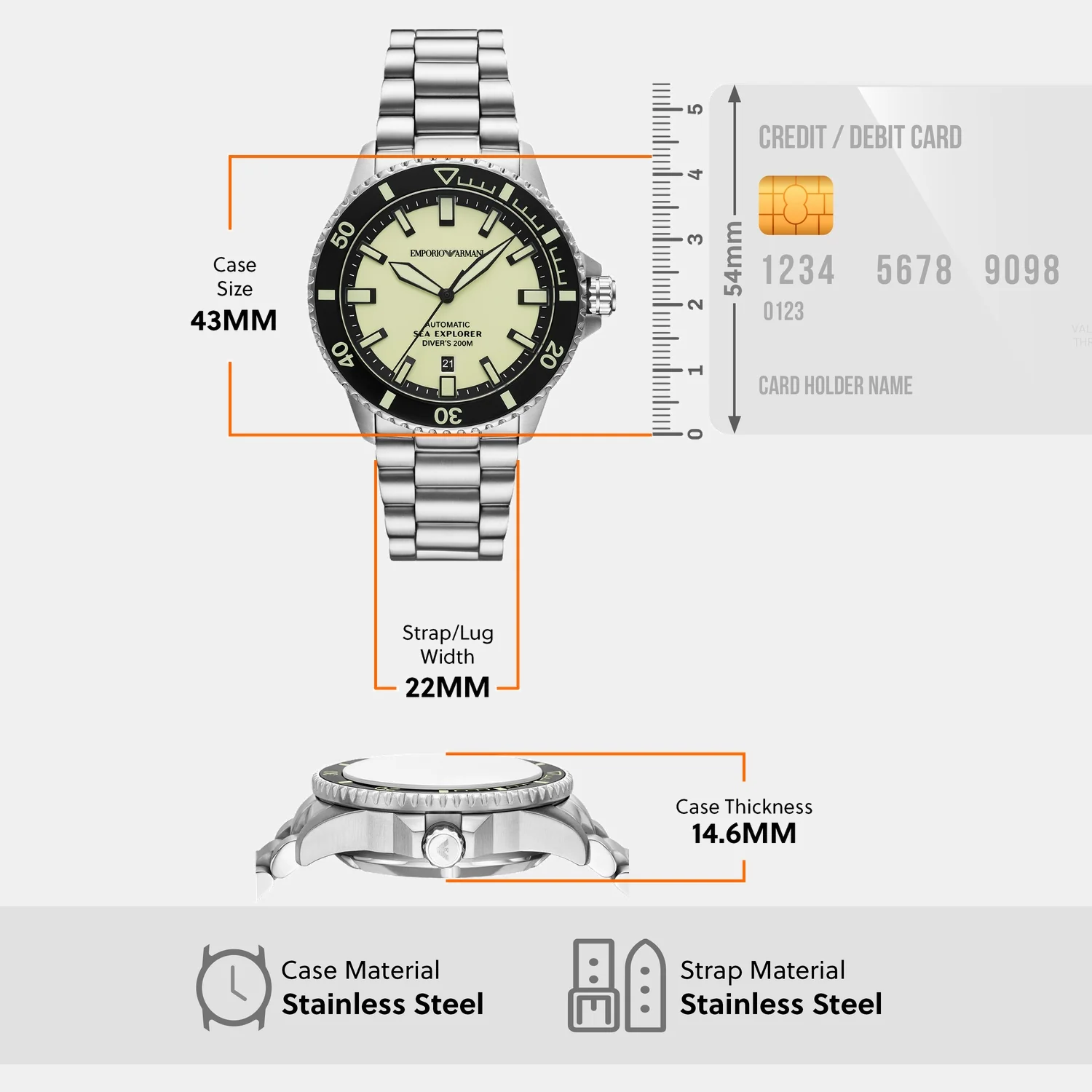 Sea Explorer Men Mechanical Yellow Dial Analog Stainless Steel Watch AR60083 - Image 8
