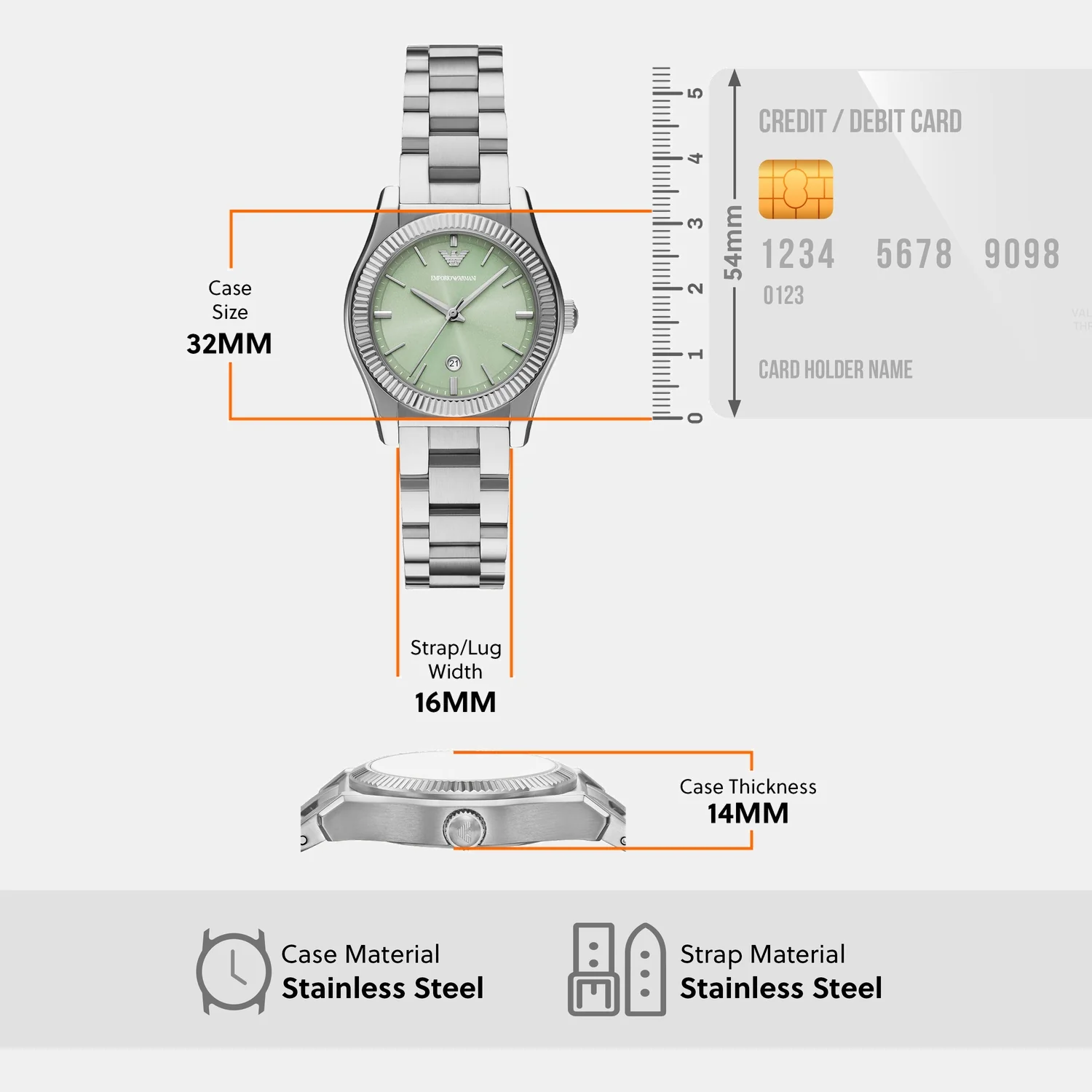 Women Quartz Green Dial Analog Stainless Steel Watch AR11656 - Image 8