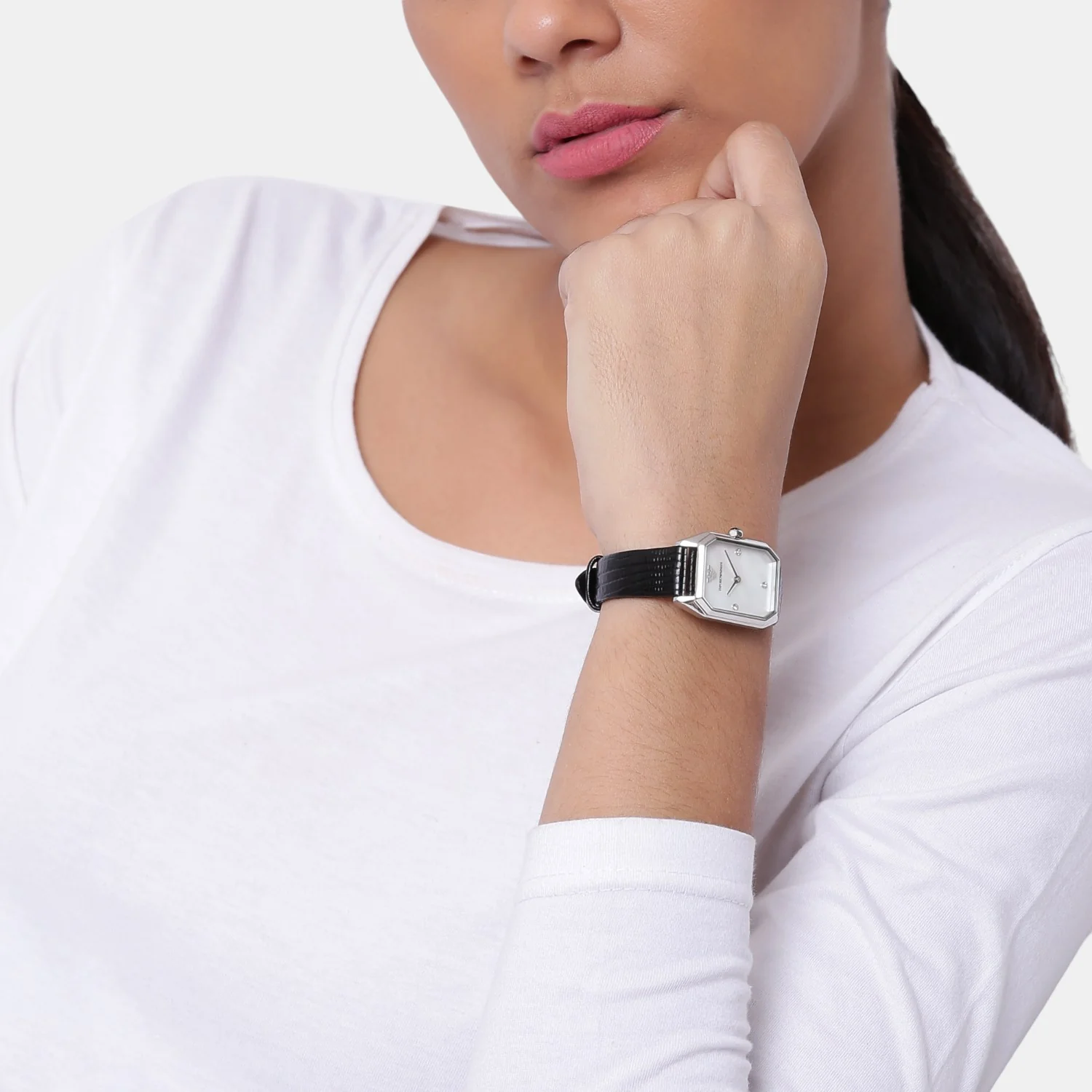 Women Quartz Mother Of Pearl Dial Analog Leather Watch AR11148 - Image 11