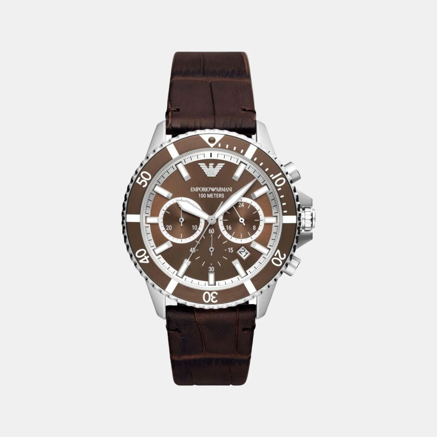 World Explorer Men Quartz Brown Dial Chronograph Leather Watch AR11486