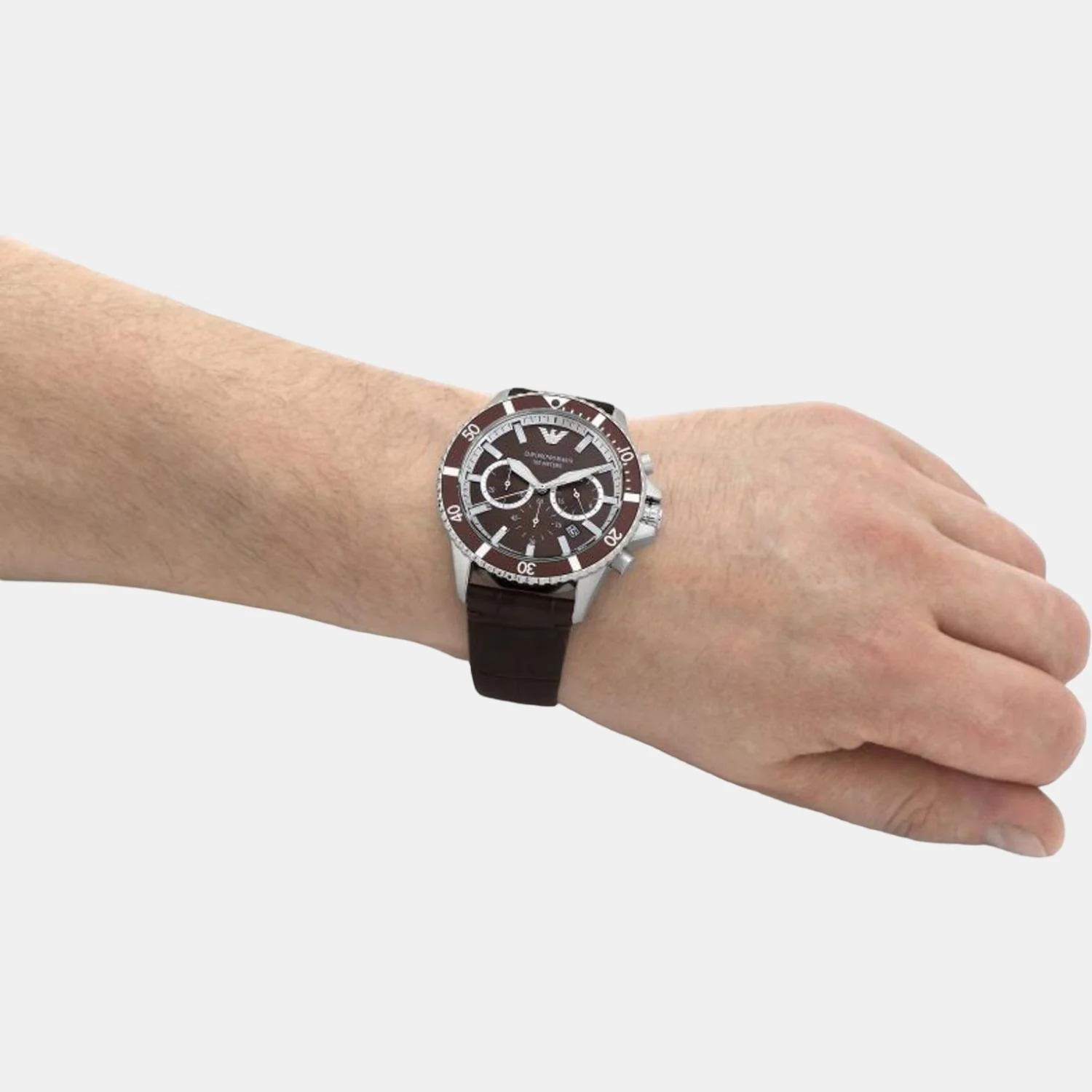 World Explorer Men Quartz Brown Dial Chronograph Leather Watch AR11486 - Image 8