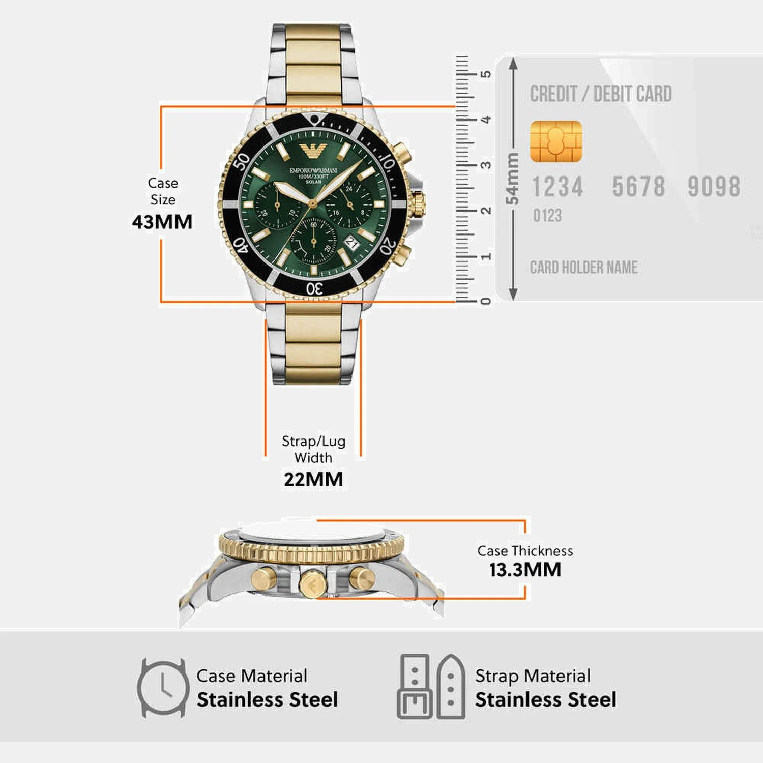 World Explorer Men Solar Green Dial Chronograph Stainless Steel Watch AR11695 - Image 6