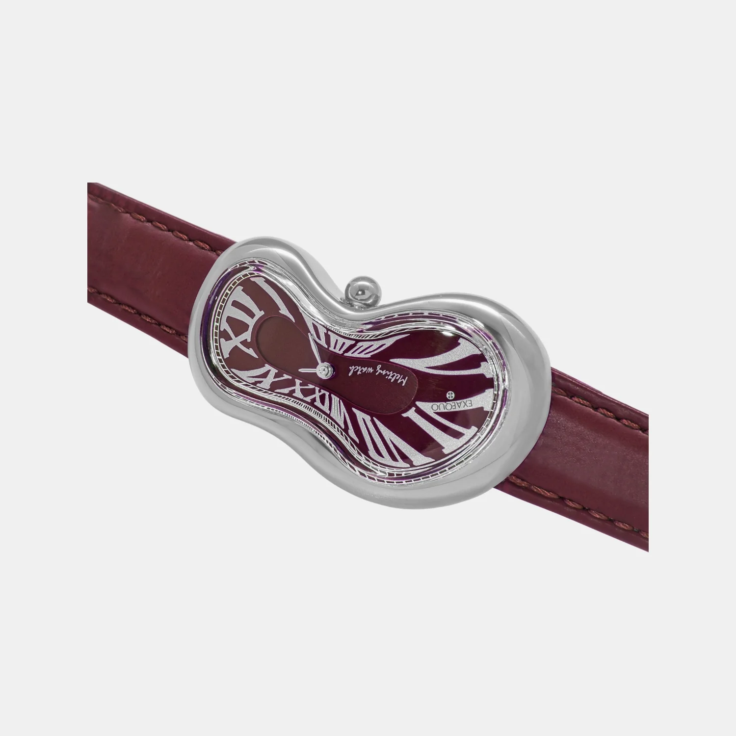 Classic Unisex Quartz Burgundy Dial Analog Leather Watch EX0001.0006 - Image 3